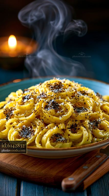 Plate of Handmade Tagliatelle With Shaved Truffle, Warm Setting