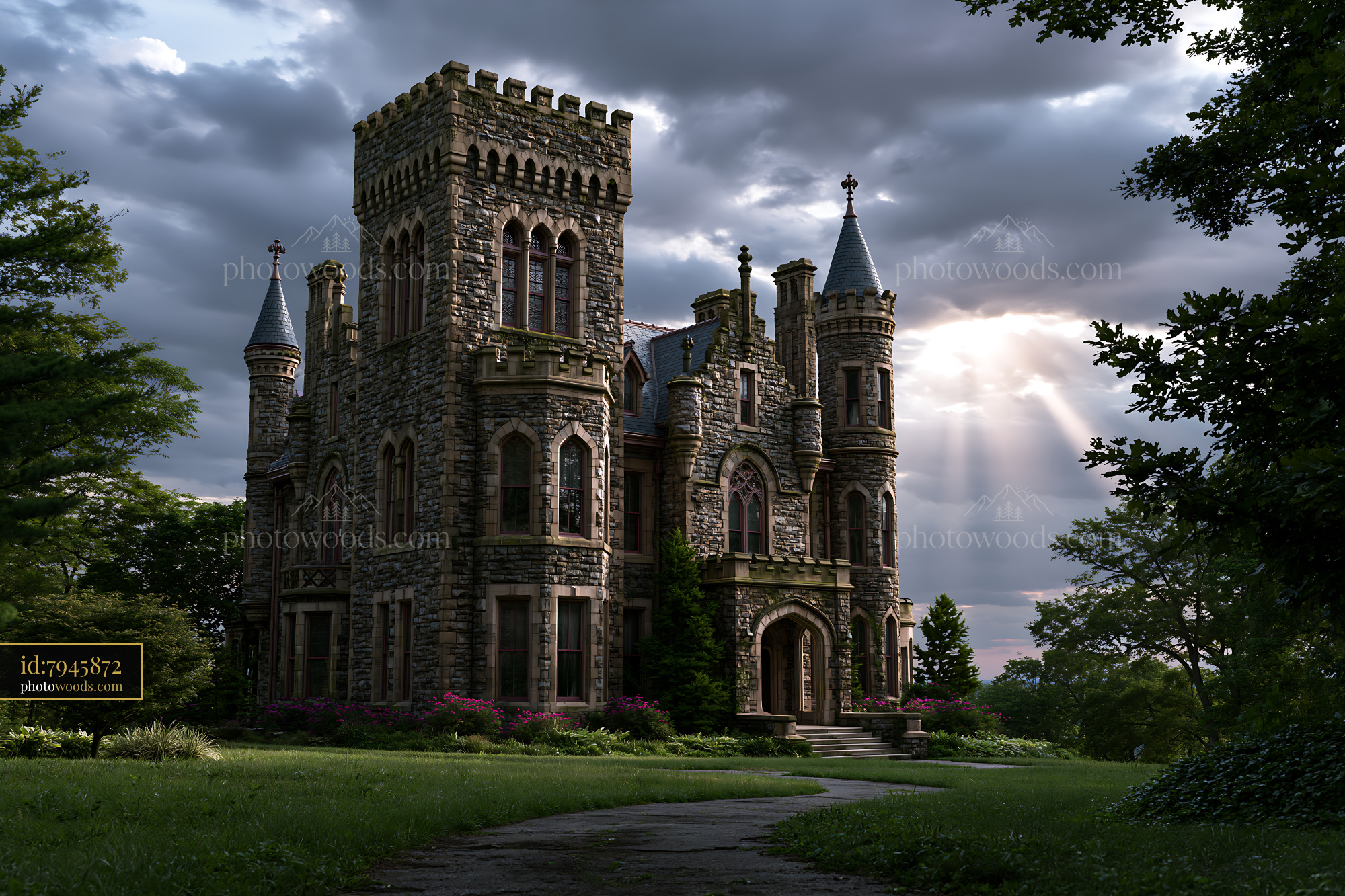 Photorealistic Architecture of Loudo Castle on a Cloudy Day