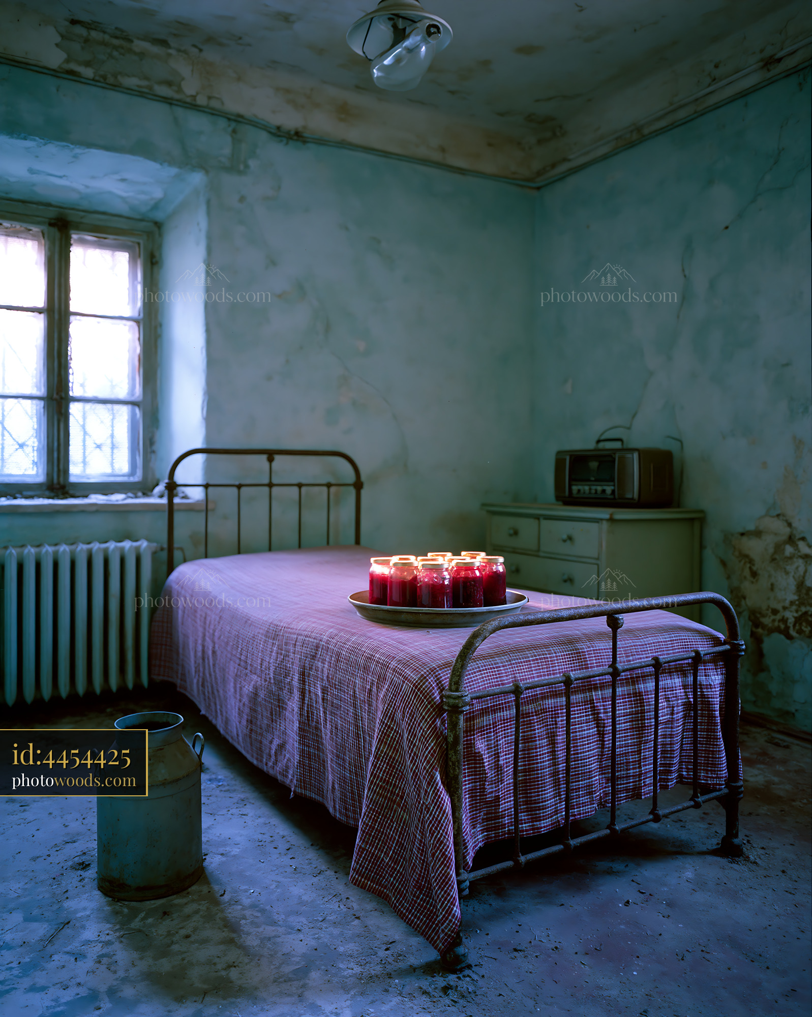 Rural Bedroom With Iron Frame Bed and Jars of Candles
