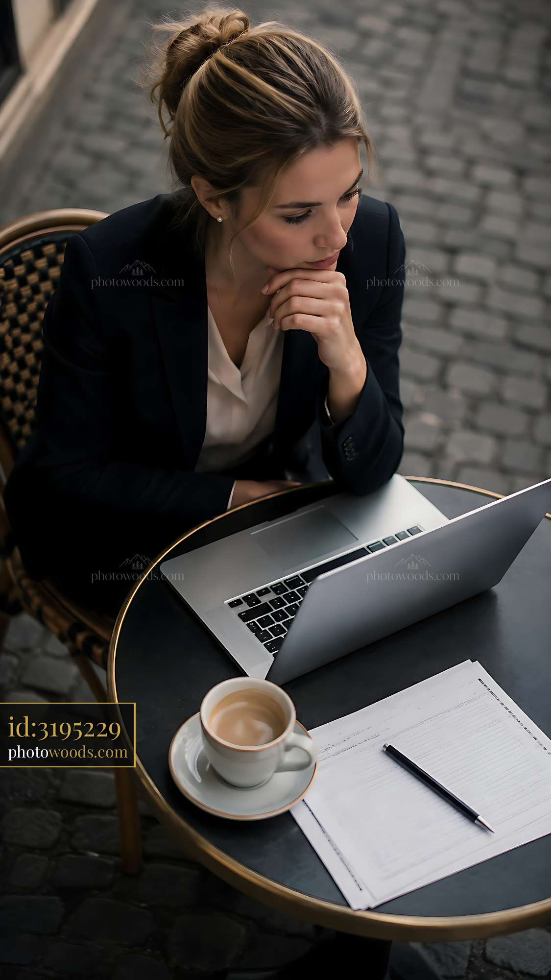 Woman Working on Laptop While Sitting at Outdoor Caf? Table