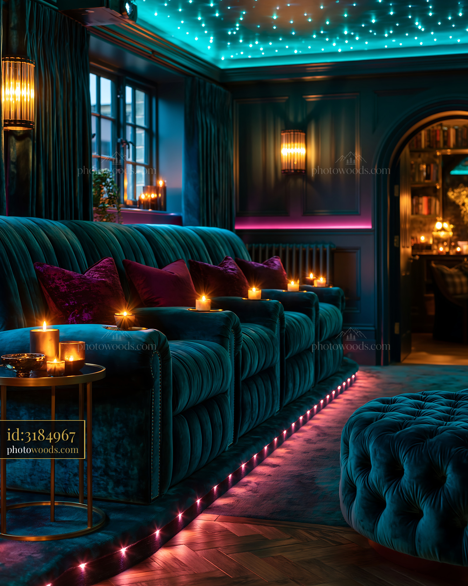 Luxurious Basement Cinema With Plush Seating and Ambient Lighting
