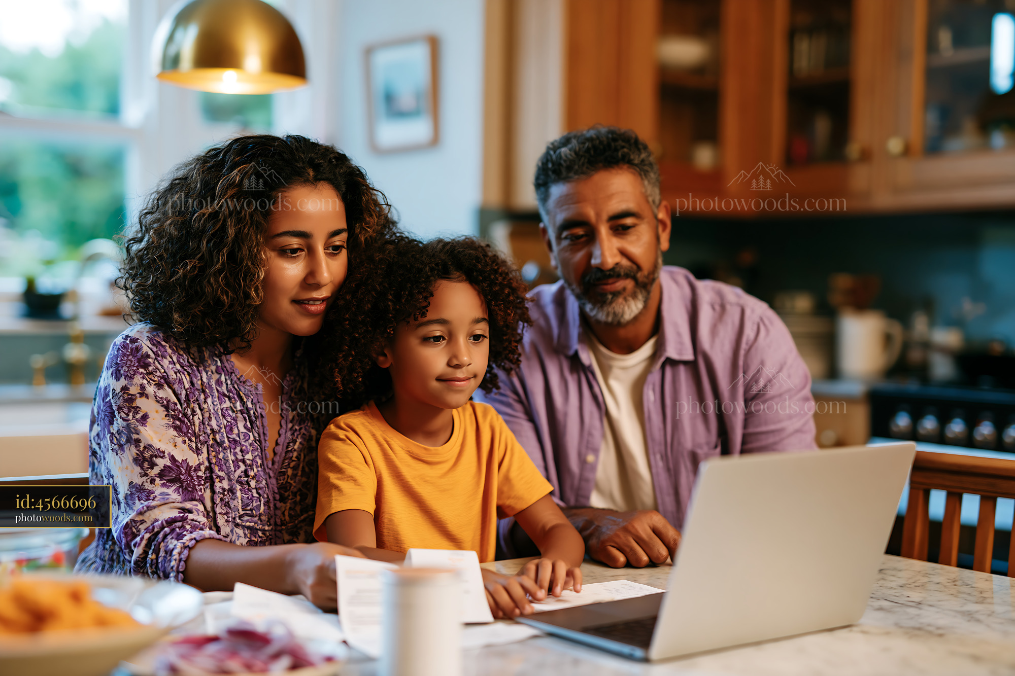 Family Comparing Insurance Offers at Home During the Day