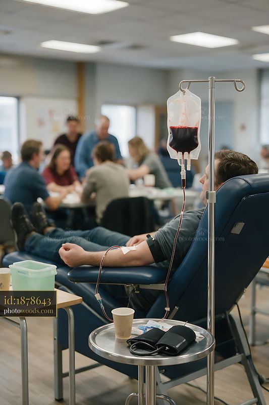 Blood donor reclining in chair during donation