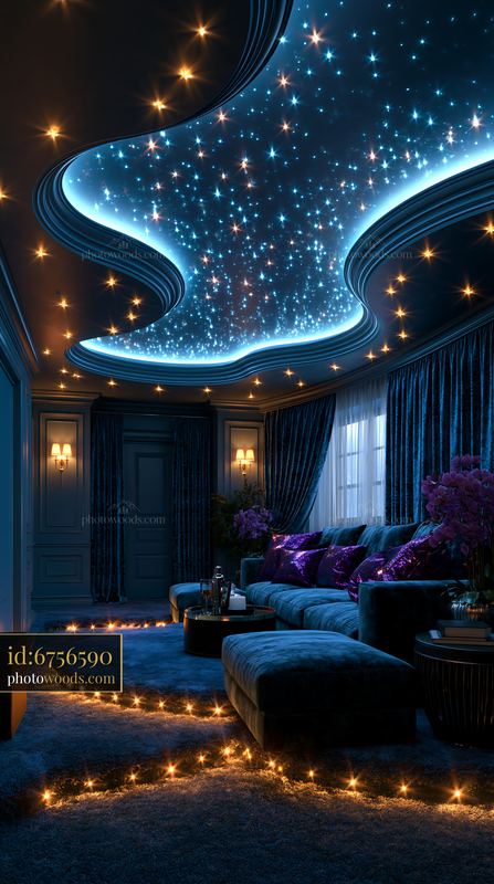 Futuristic Basement Theater With LED Lighting and Cozy Seating