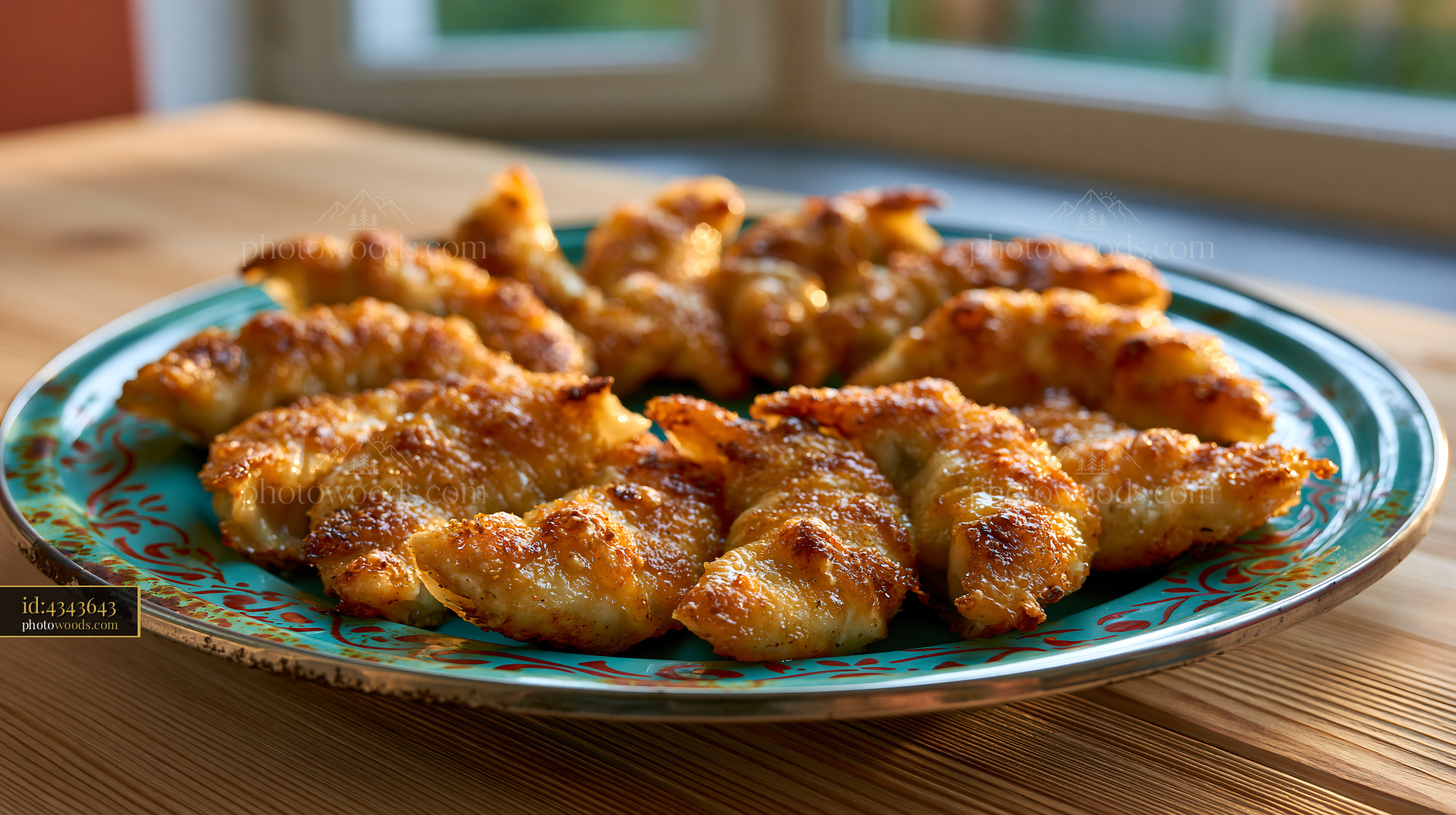 Gyoza With Crispy Wings on a Colored Plate