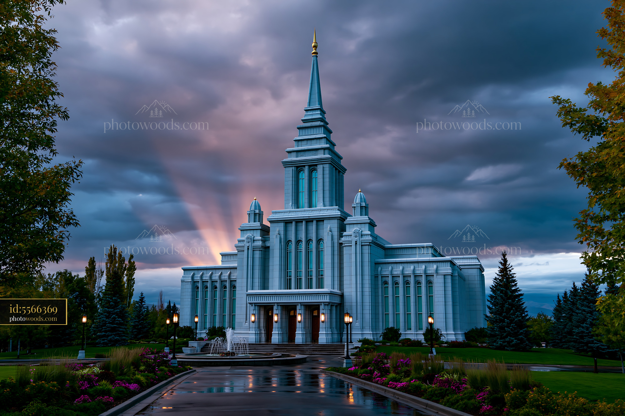 Idaho Falls Idaho Temple at Golden Hour With Cloudy Sky