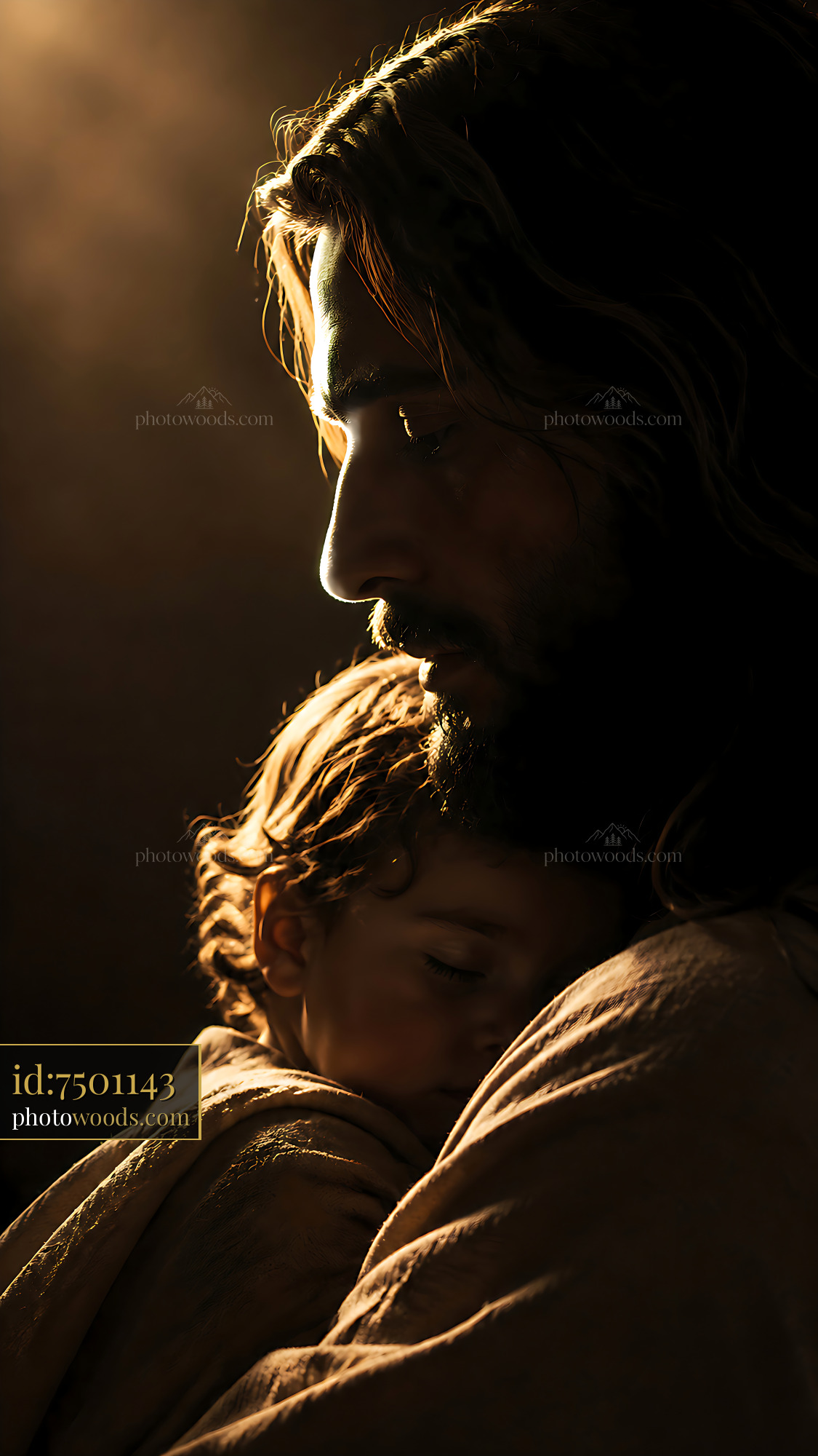 Man Holding Child in Dark Room With Soft Light Shining