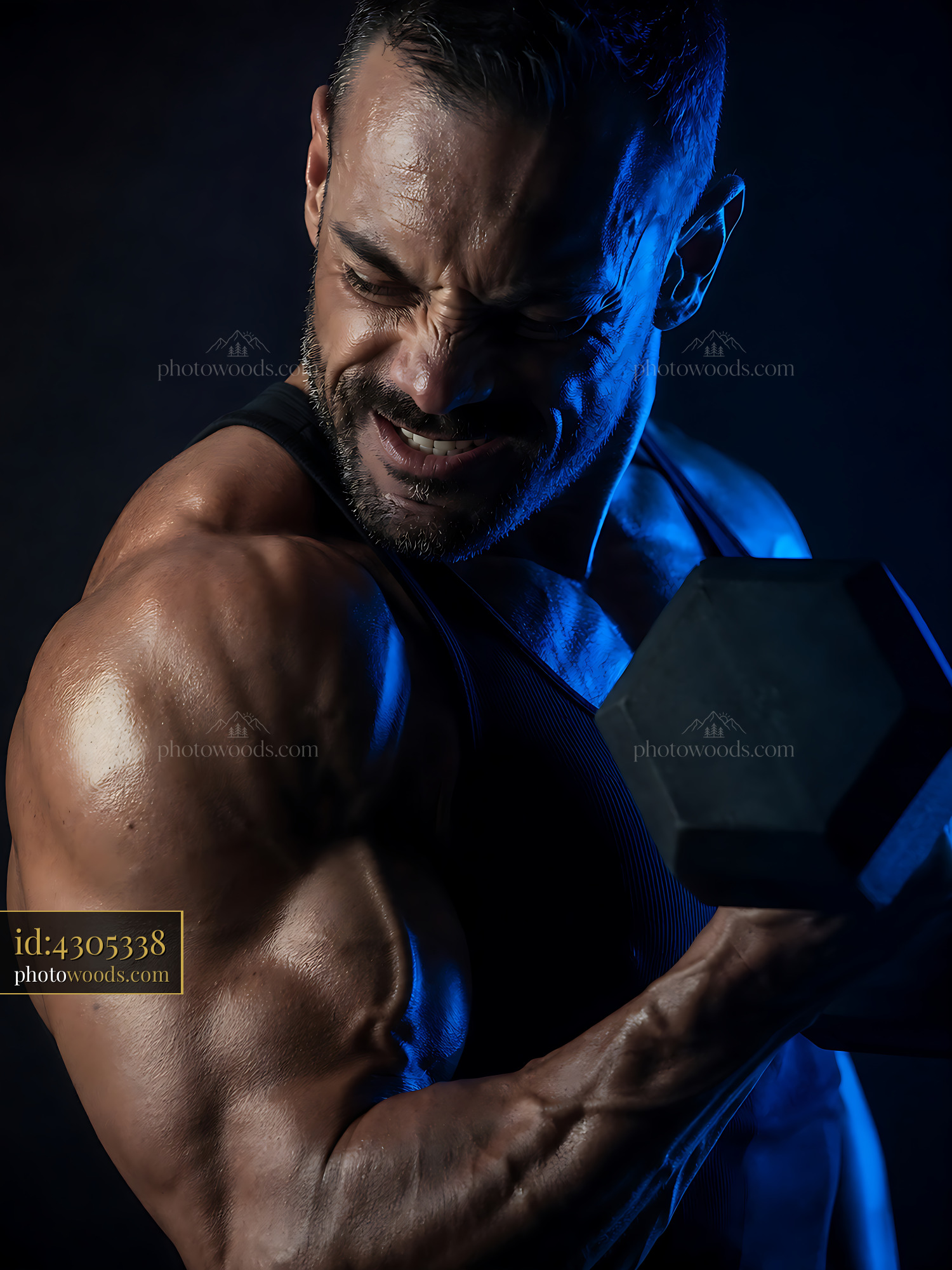 Strong Man Lifting Dumbbell With Determination and Focus