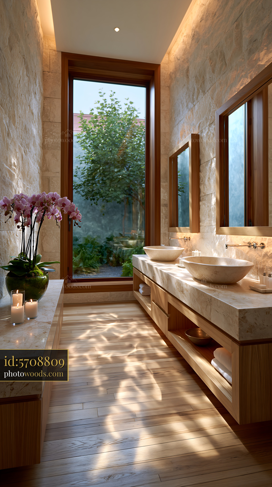 Elegant Hotel Style Bathroom With Double Vanity and Natural Light