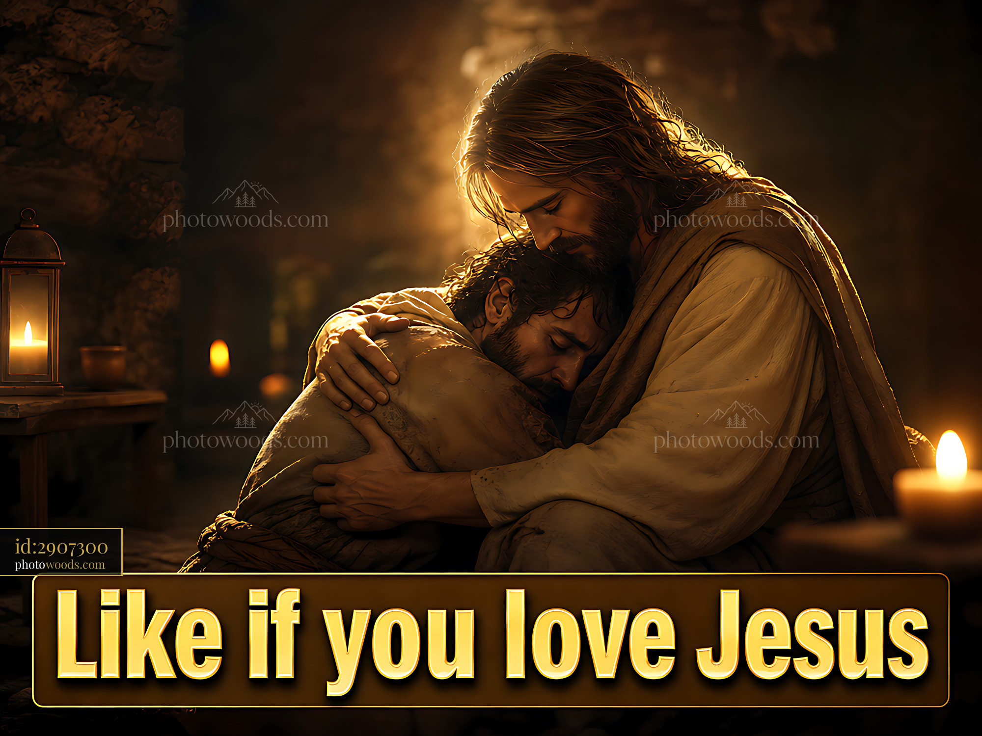 Jesus Comforts a Man in a Dimly Lit Room