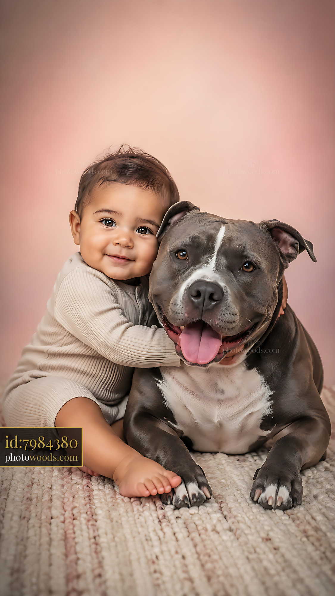 Child Embraces Dog With Joy in Cozy Indoor Setting