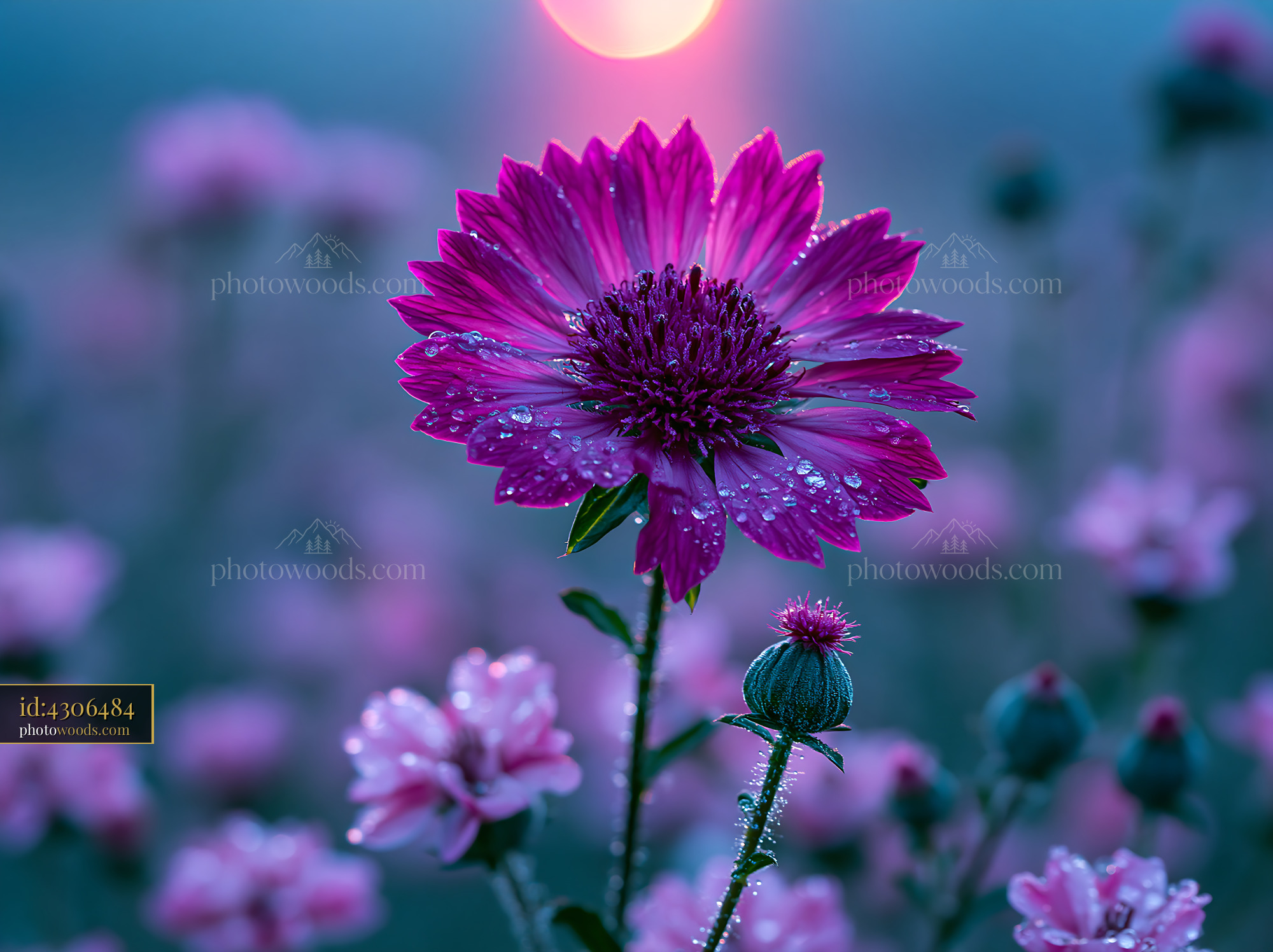 Flower Blooms at Sunset With Dew on Petals and Soft Colors