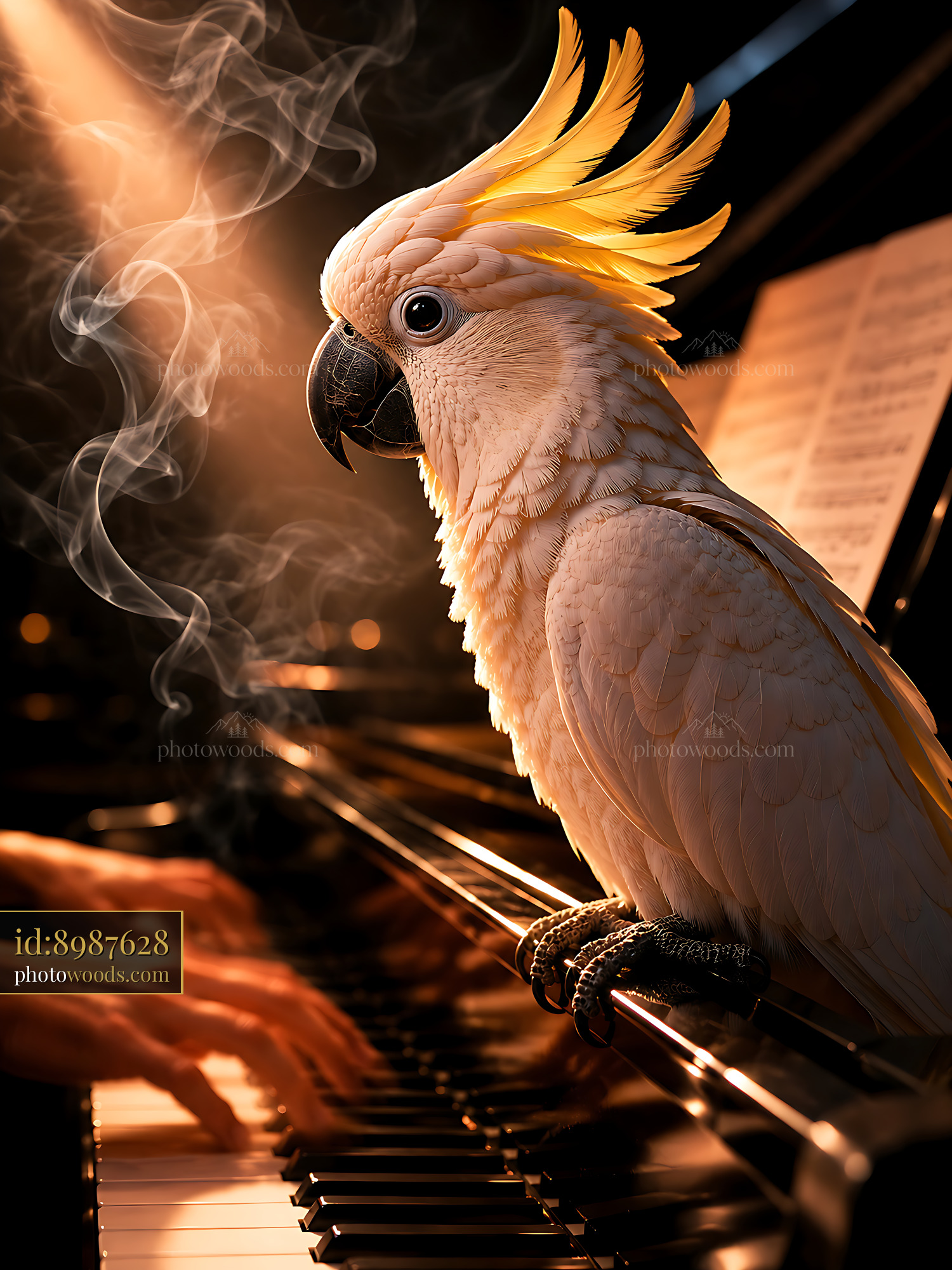 Parrot Sits on Piano as Person Plays Music With Hands
