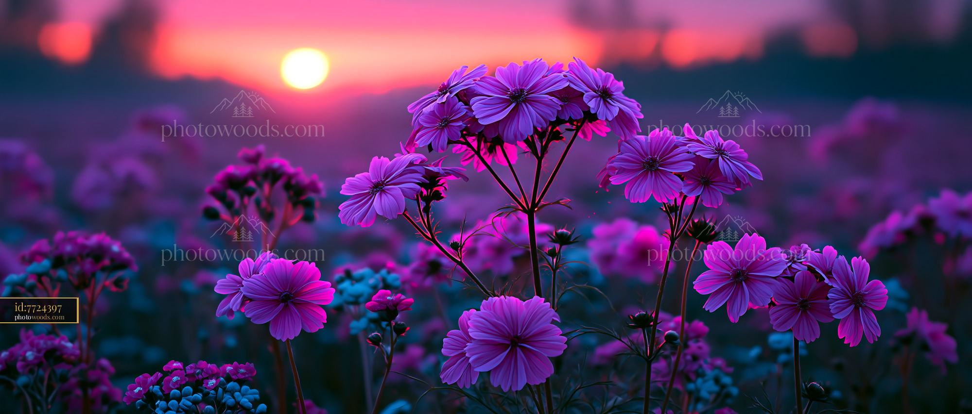 Flowers Bloom in a Colorful Field During Sunset Hour