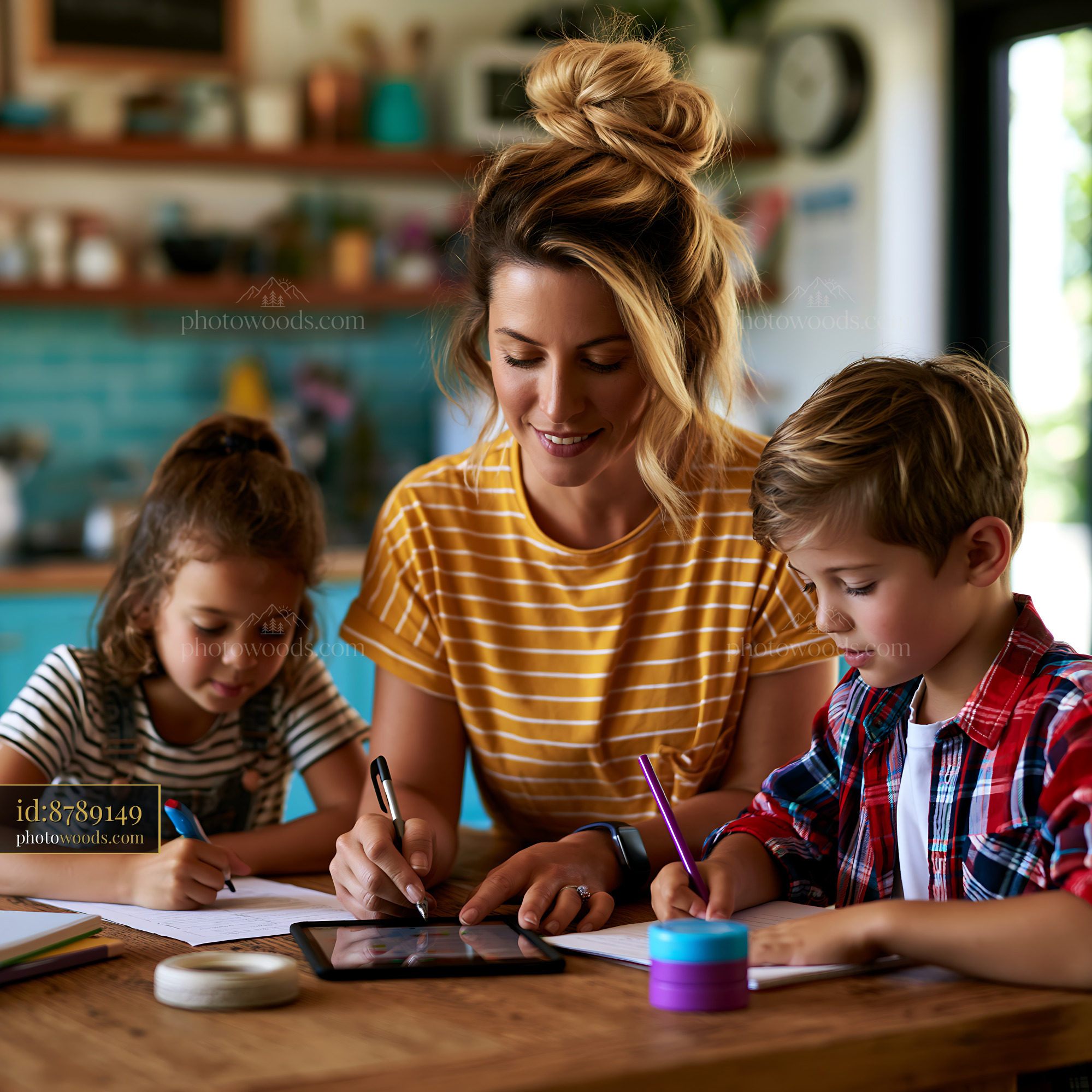 Teacher Using Learning App With Students at Home in Daytime