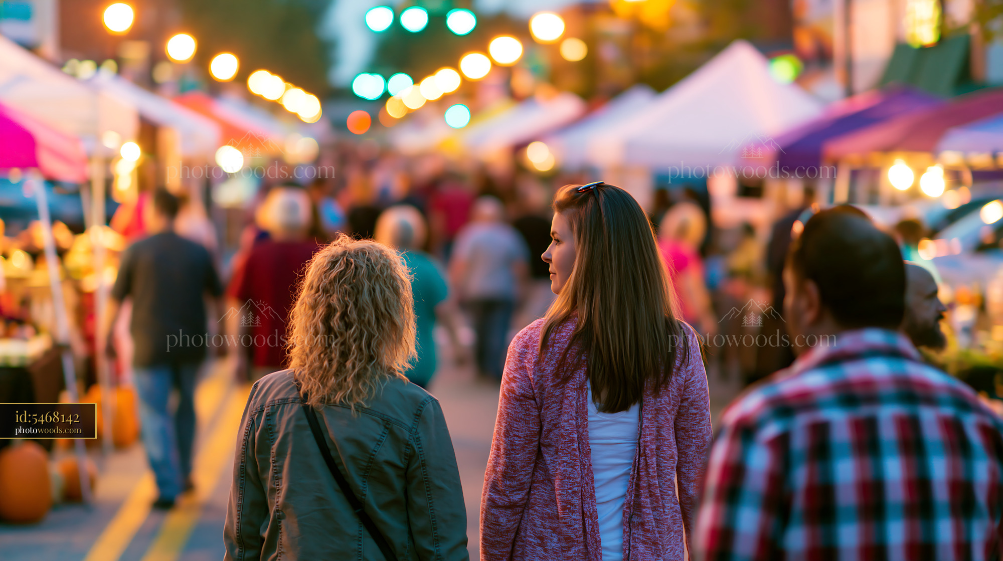 Neighbors at a Local Harvest Festival Walking Through the Street