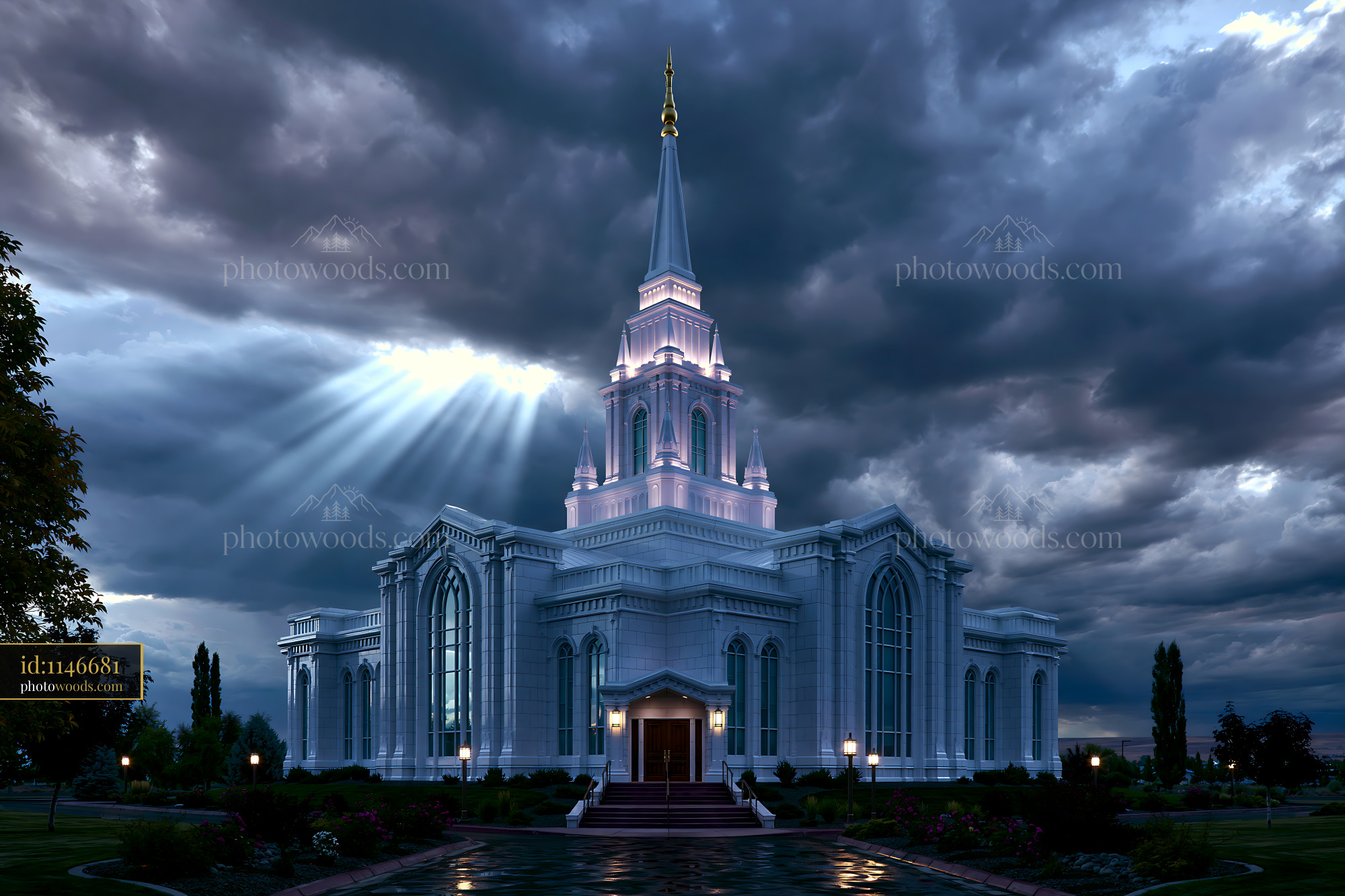 Moses Temple in Dramatic Lighting Under Cloudy Sky