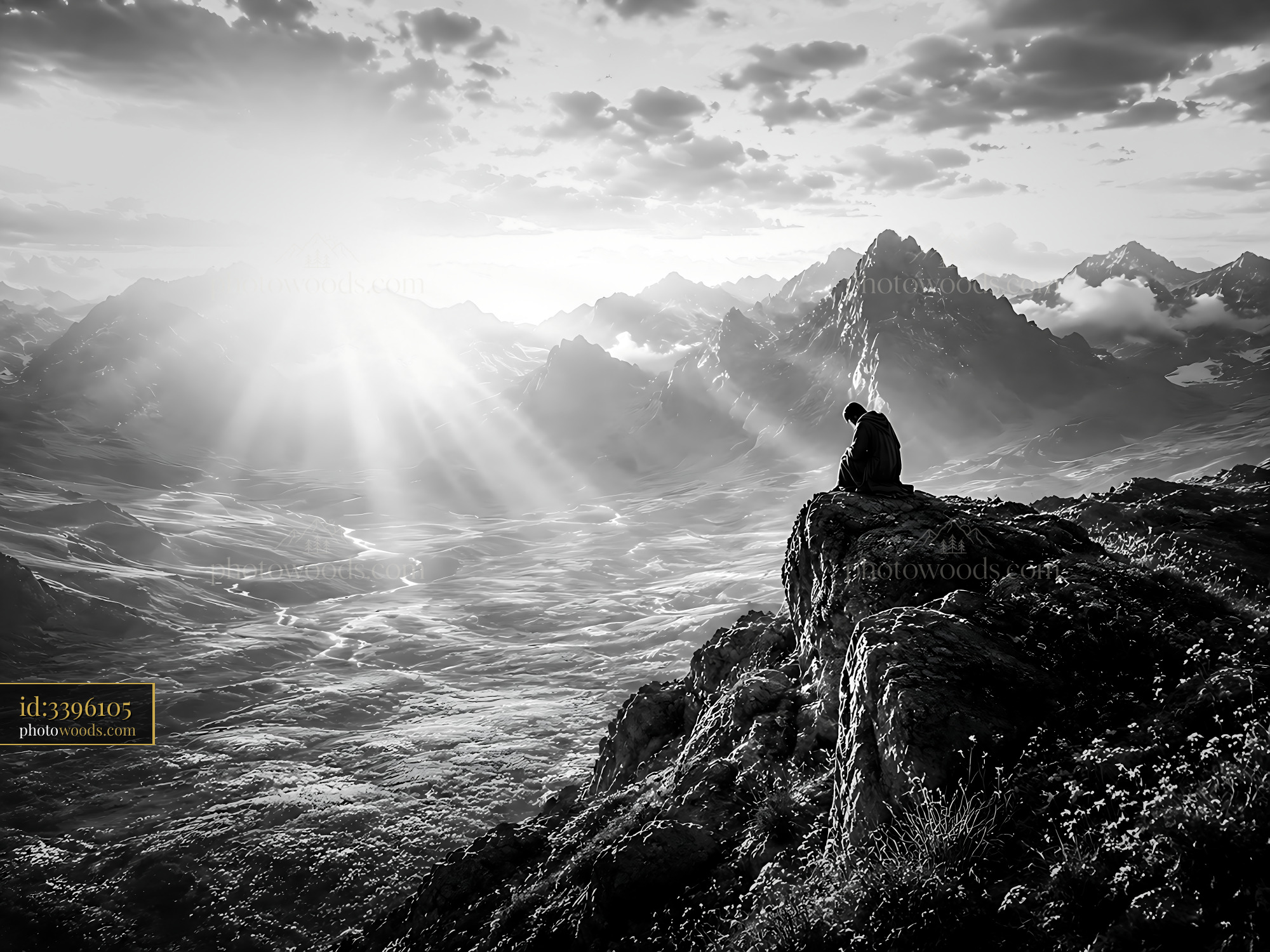 Person Sitting on a Rock Overlooking a Valley With Mountains