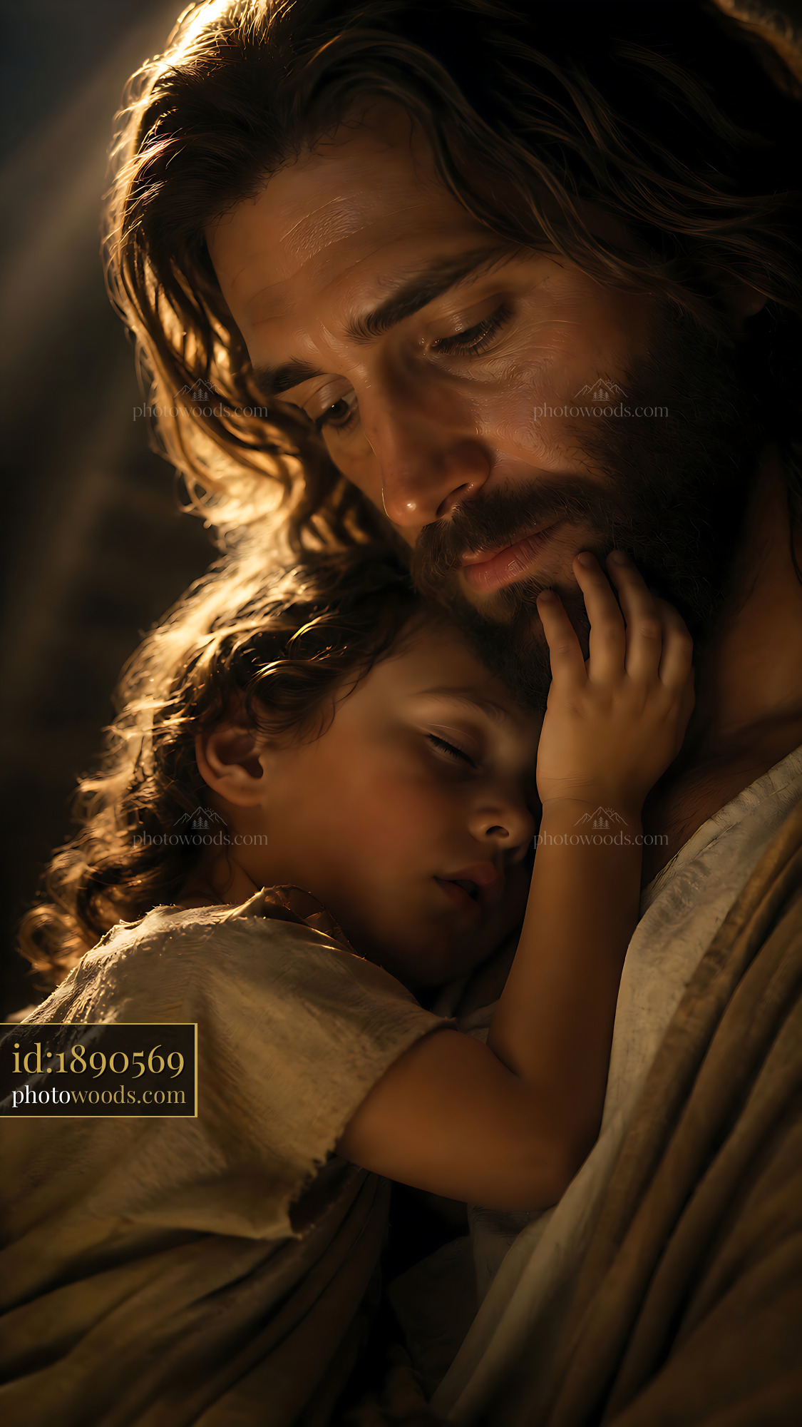 Man Holds Sleeping Child With Love in Warm Light