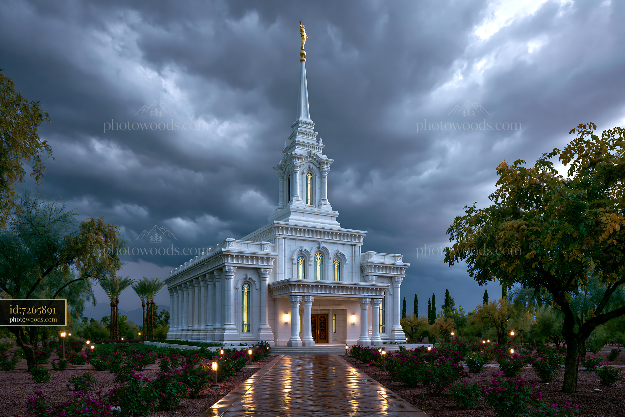 Gilbert Arizona Temple Under Dramatic Cloudy Sky