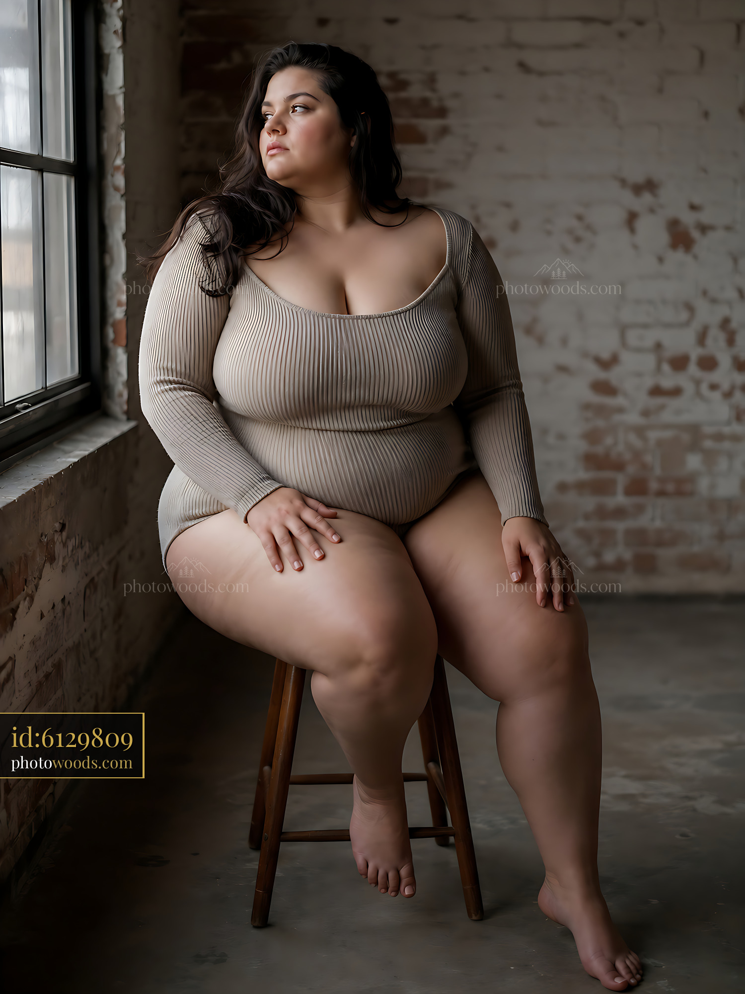 Woman Sitting on Stool by Window With Soft Light
