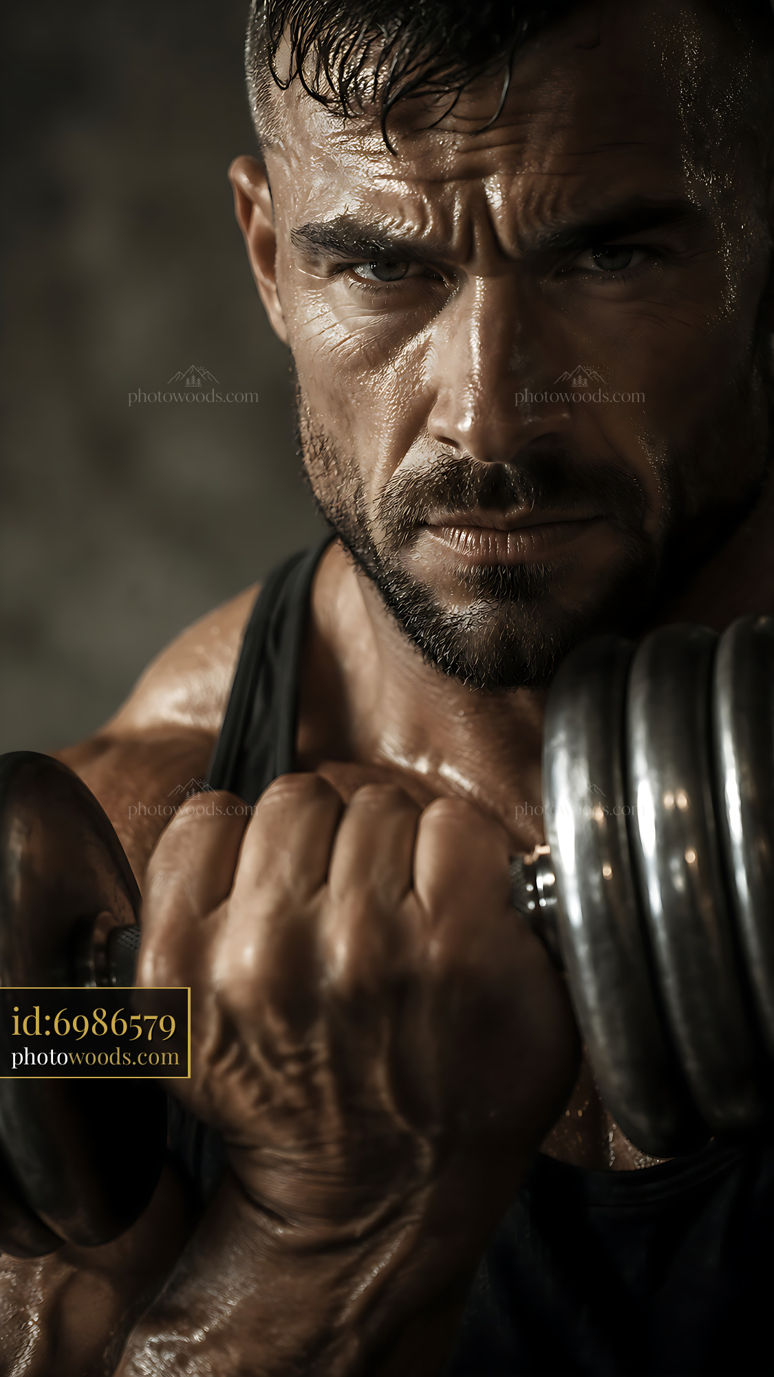 Man Lifting Dumbbell Showing Focus During Workout Session