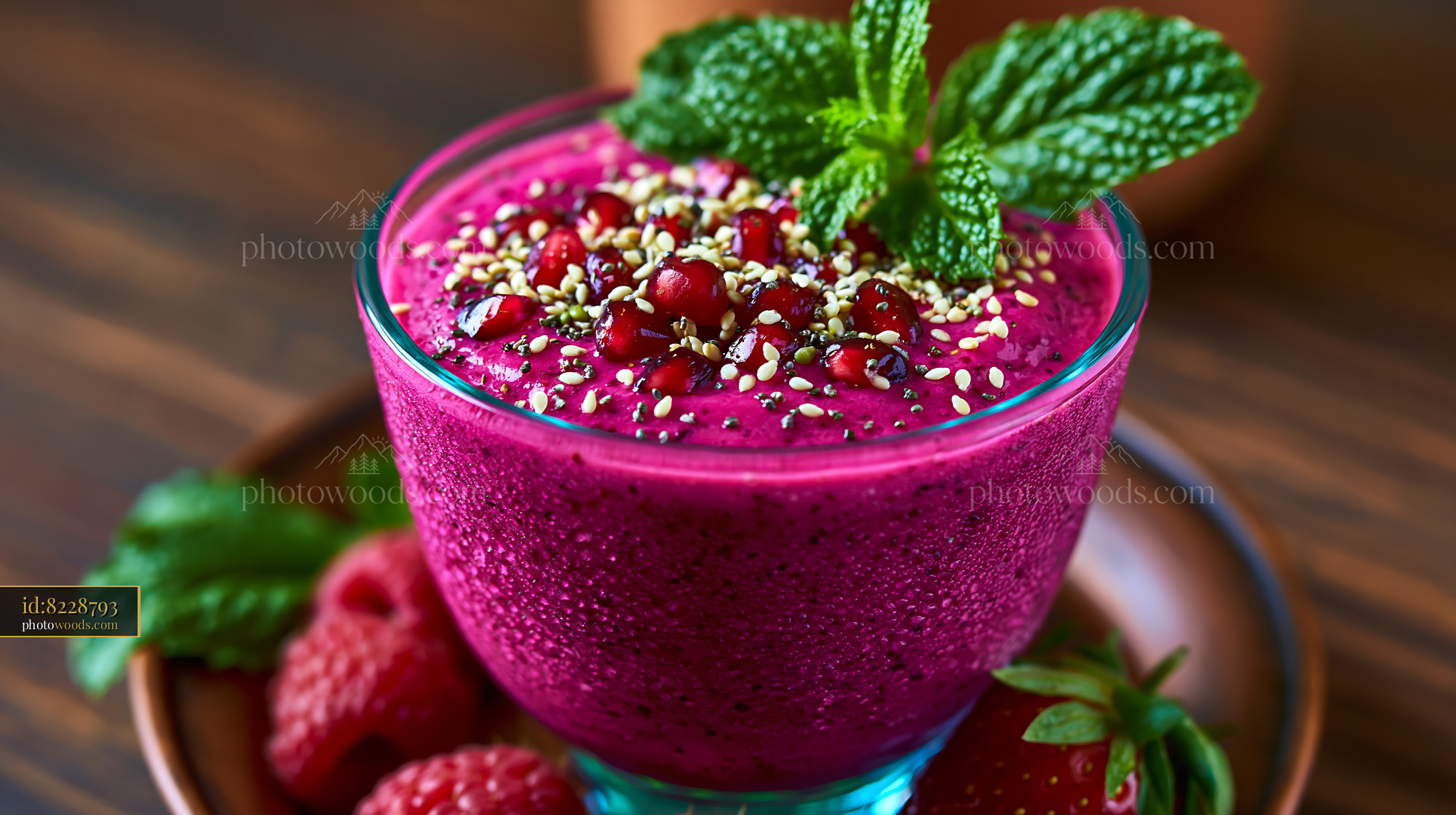 Berry Smoothie in Glass With Seeds and Mint