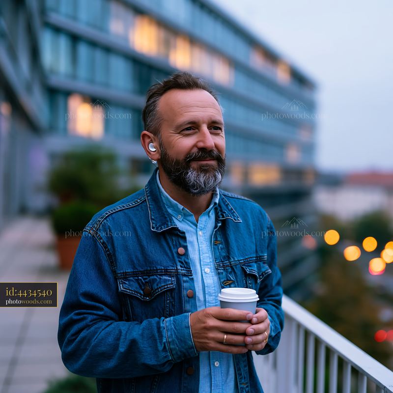 Software Developer With Hearing Aid Enjoying Coffee Outdoors