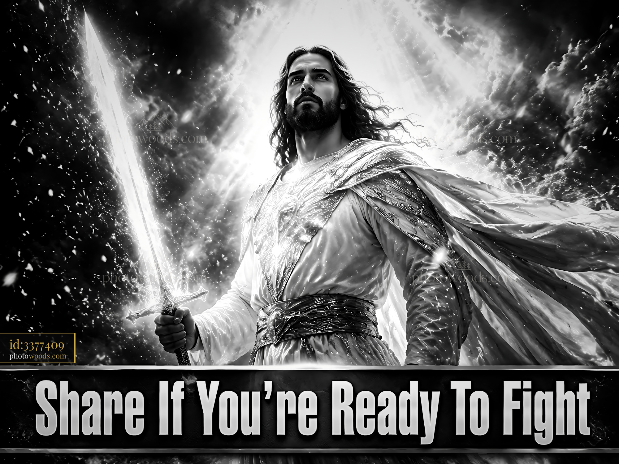 Warrior Holding Sword in Dramatic Scene With Bright Light