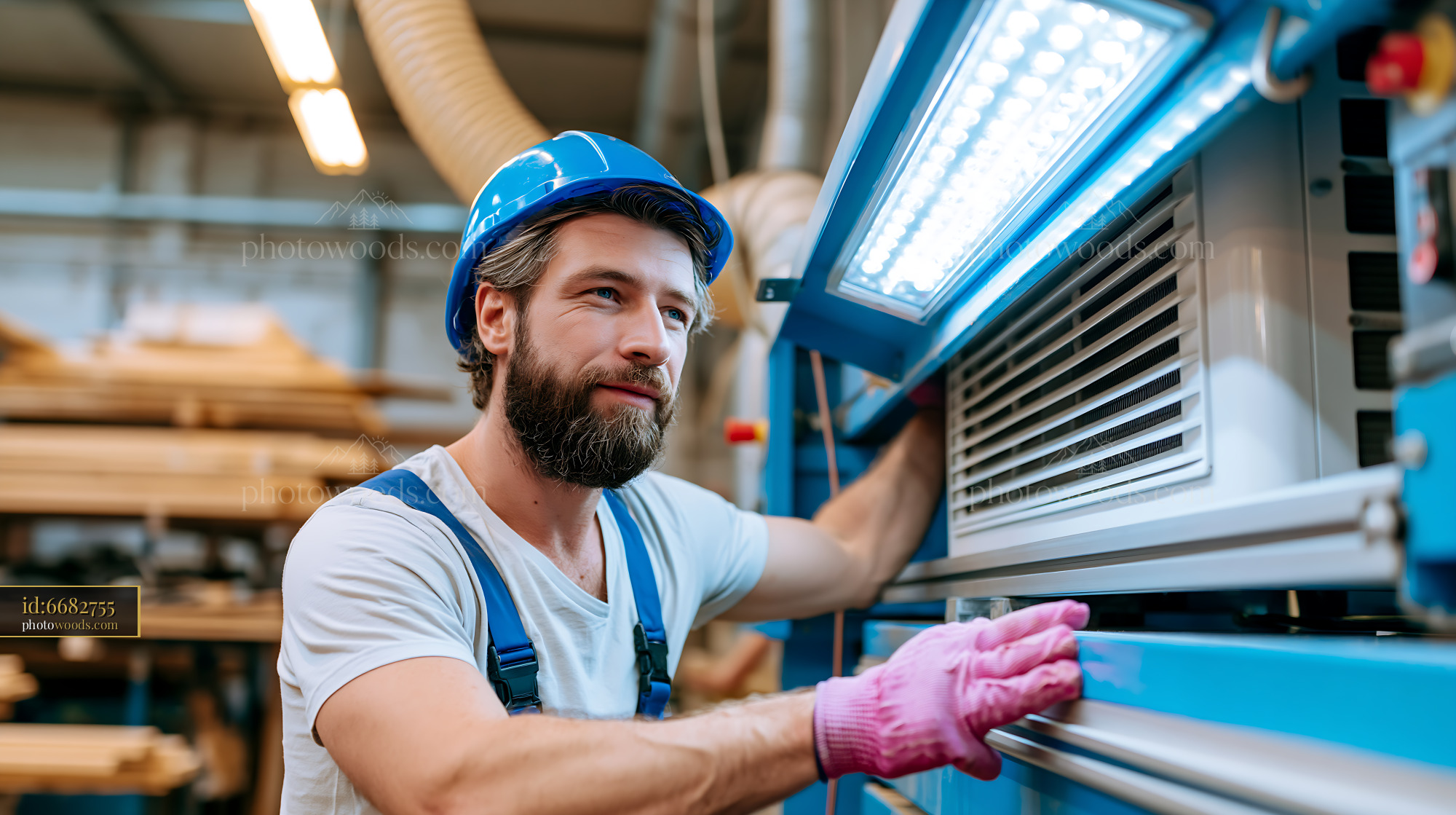Carpenter Working at a CNC Machine in a Woodworking Shop