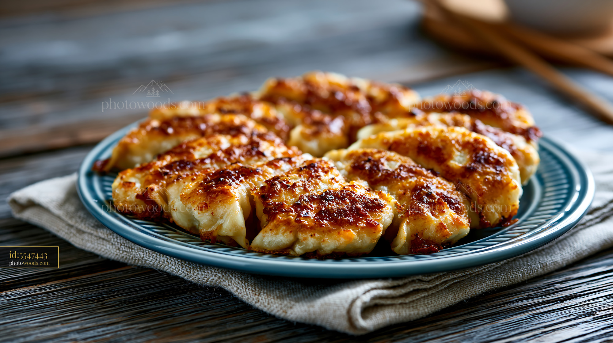 Gyoza Dumplings With Crispy Golden Wings on a Plate
