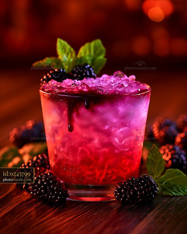 Vibrant blackberry drink with ice and fresh mint garnish