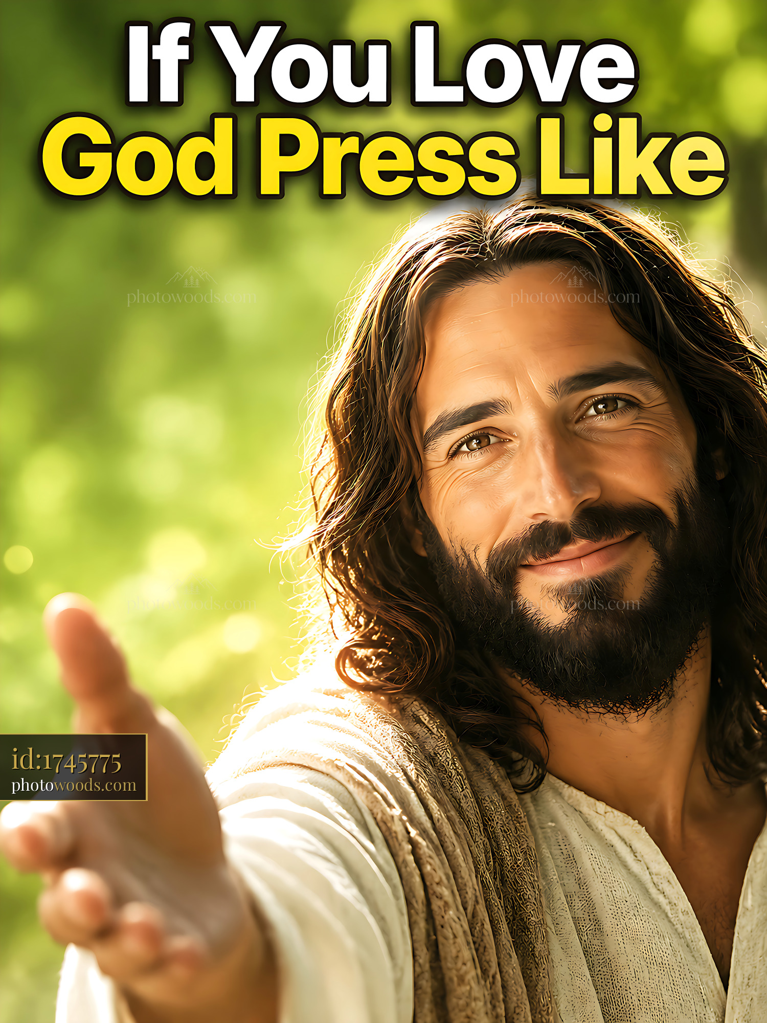Jesus Christ Reaches out to Followers With Open Hands and Smile
