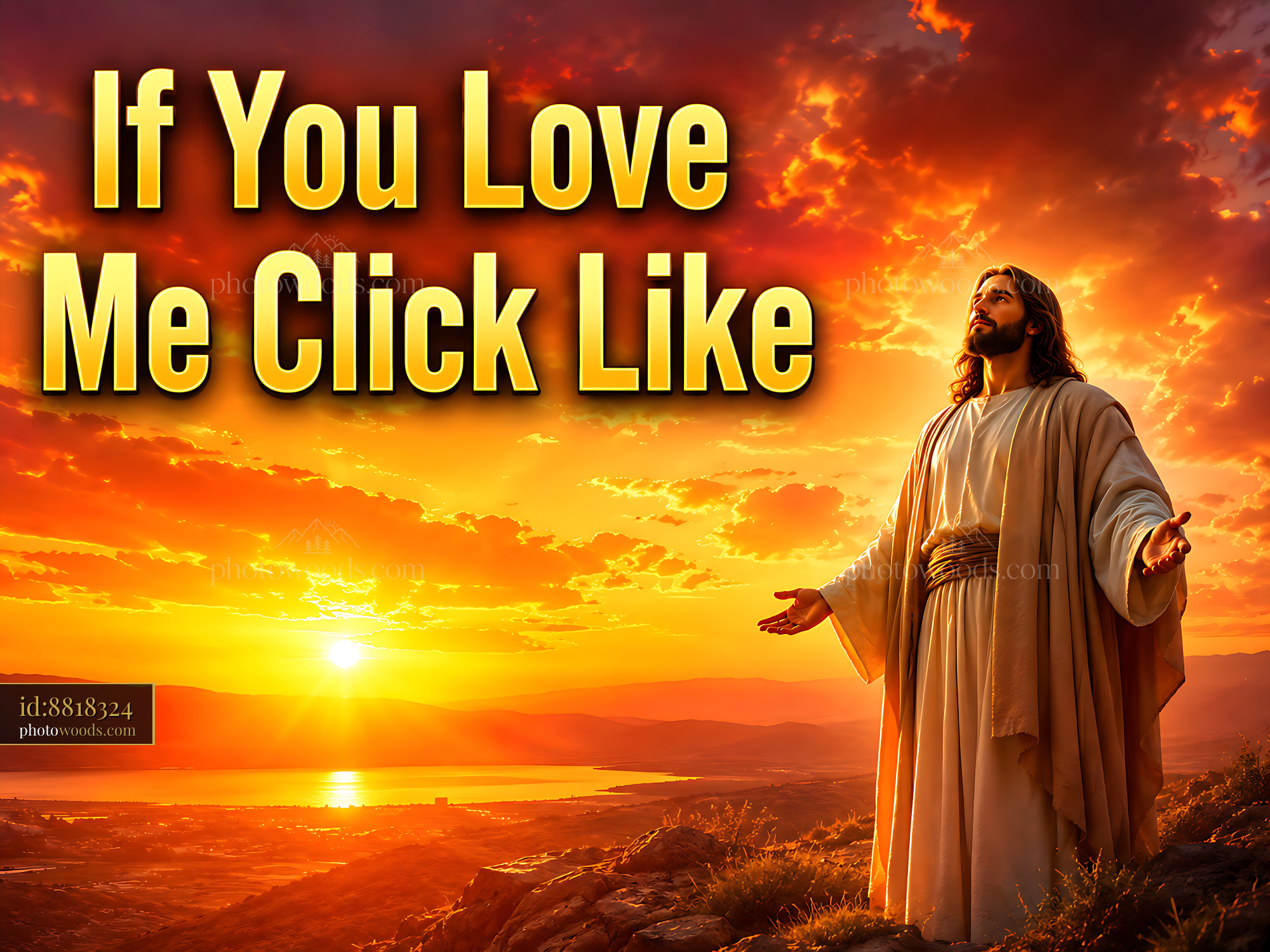 Jesus Standing With Arms Open During Sunset at Mountain View