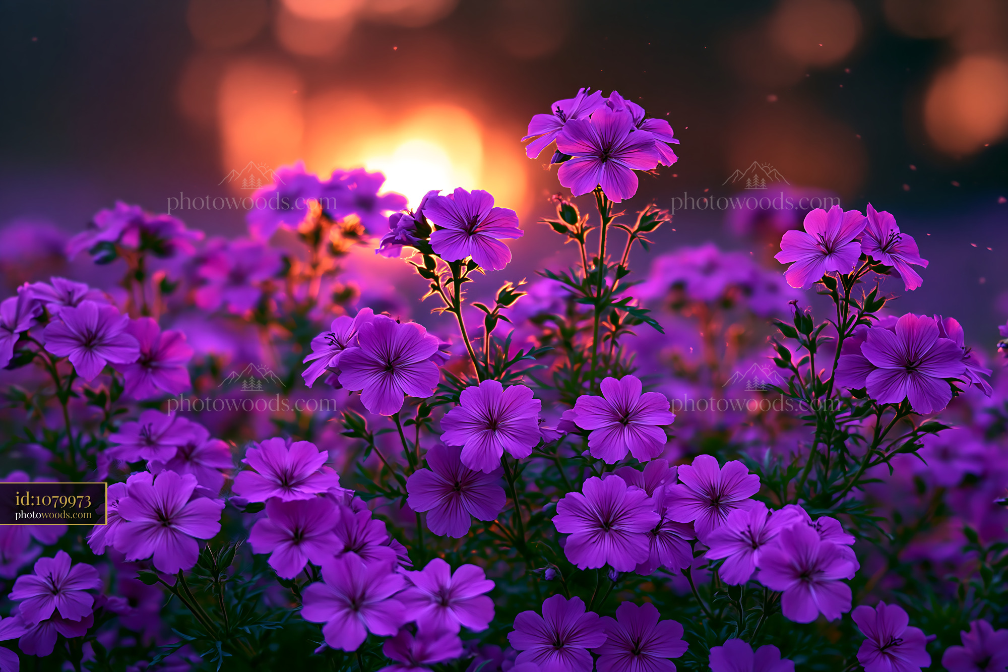 Purple Flowers Bloom Under Warm Sunlight in a Garden