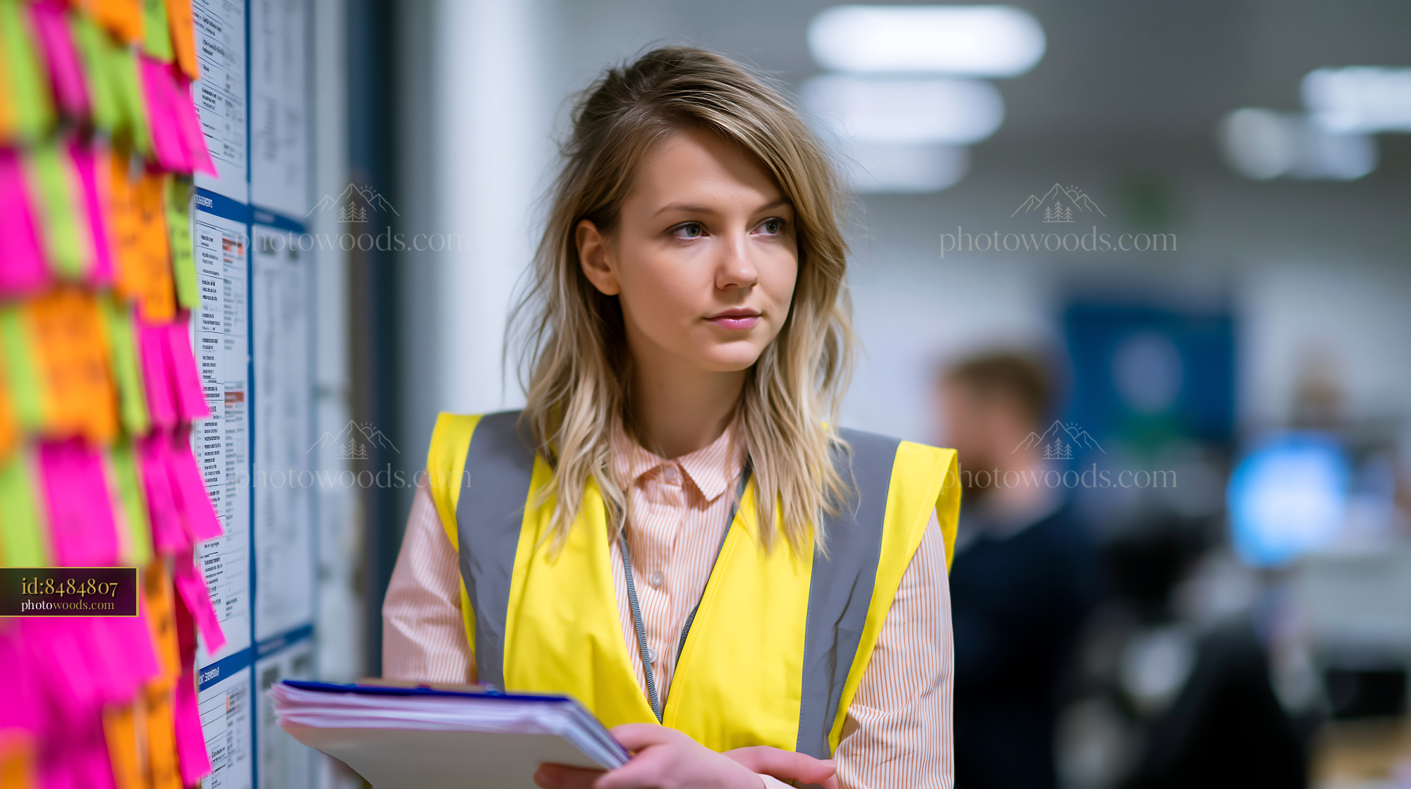 Compliance Officer Reviewing Files in Office Setting