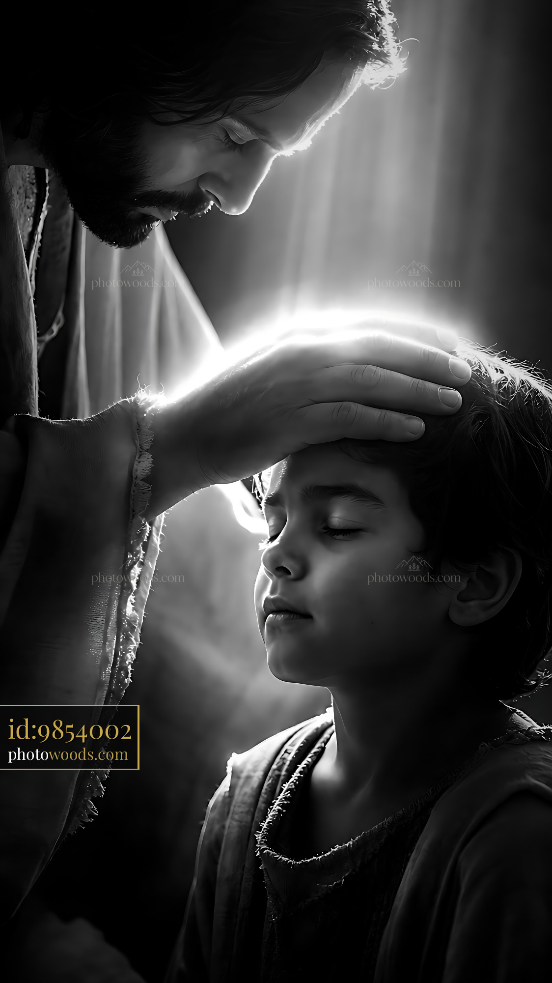 Father Blessing Son With Hand on Head in a Quiet Moment
