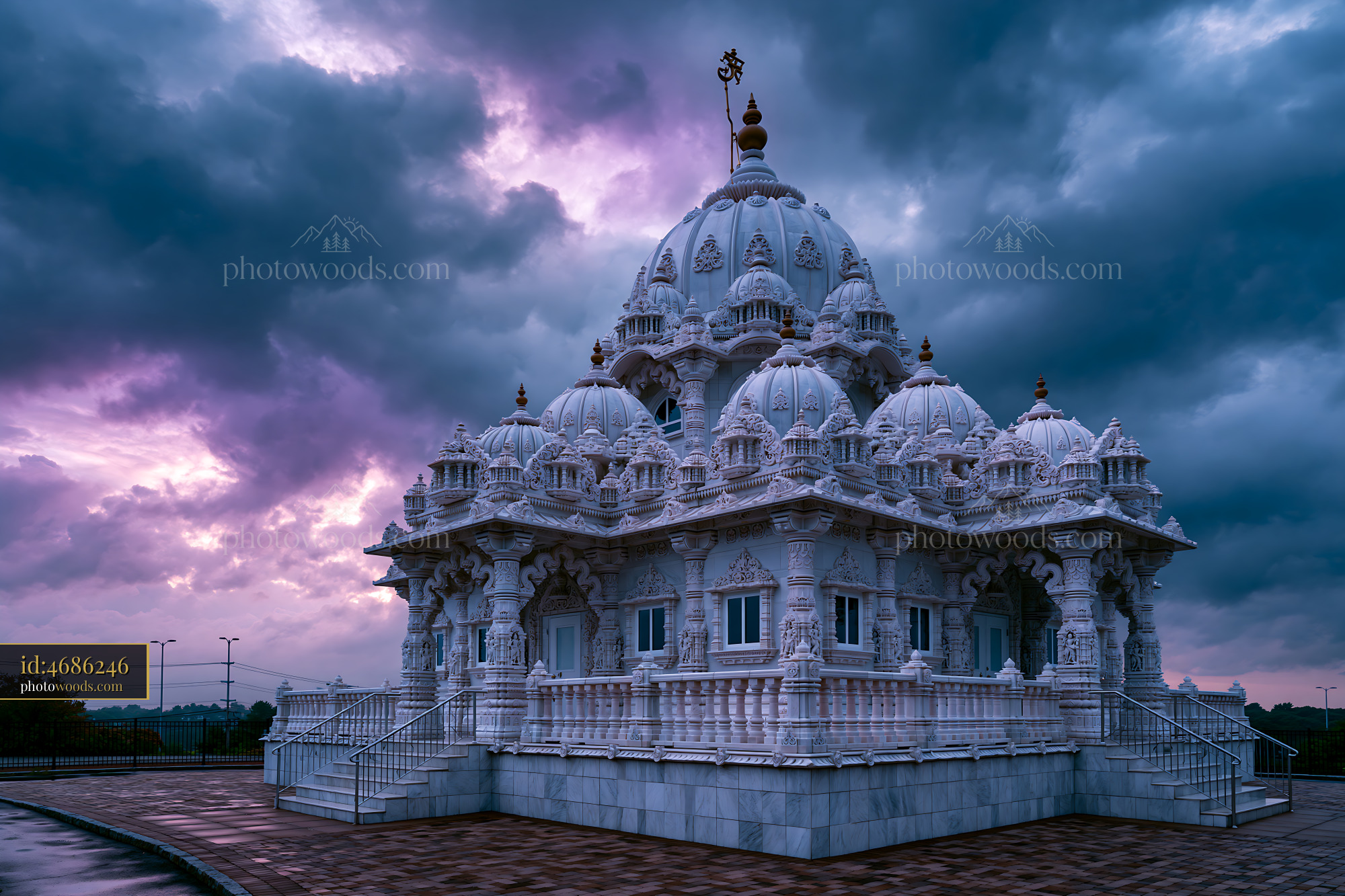 Jain Temple in India at Sunset With Dramatic Sky and Clouds