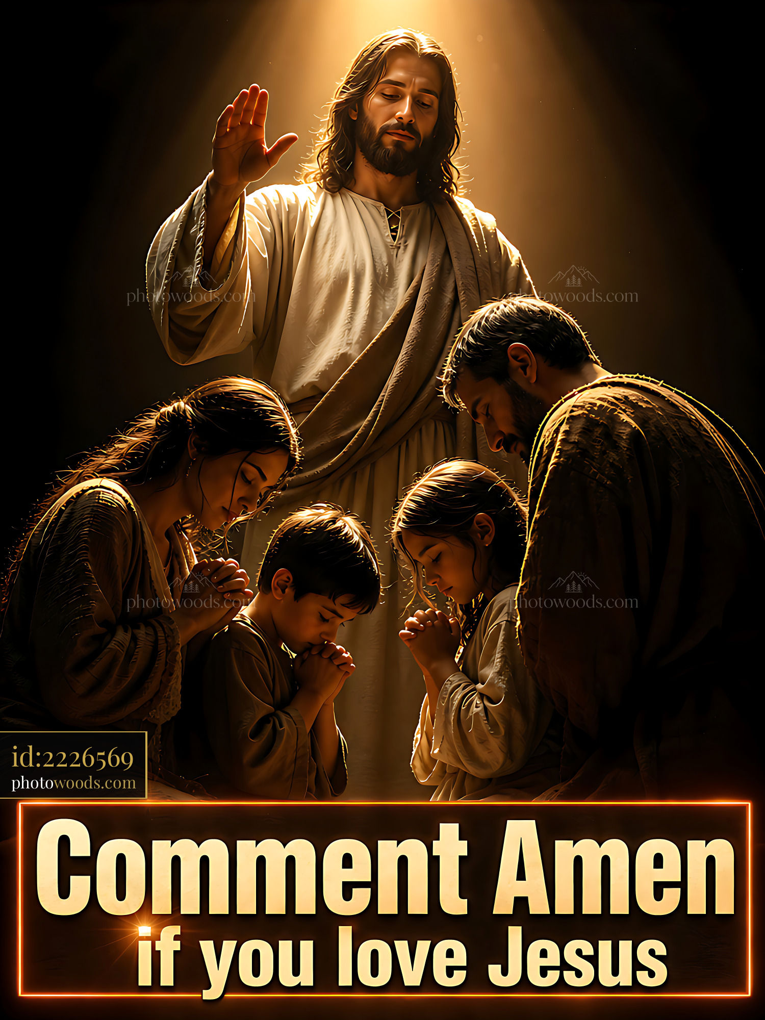 Jesus Guides Family in Prayer During Evening Gathering