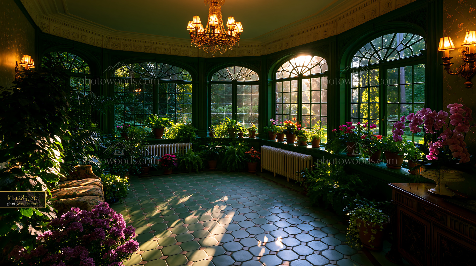 Conservatory With Lush Plants and Sunlight in Countryside Setting