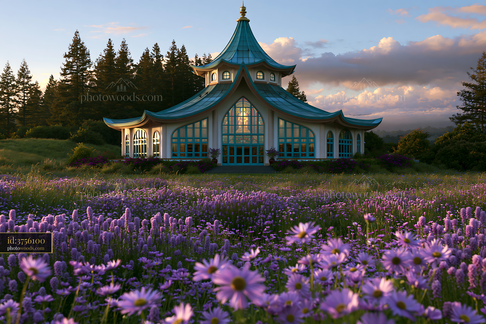 Architectural Structure Surrounded by Purple Flowers in Daylight