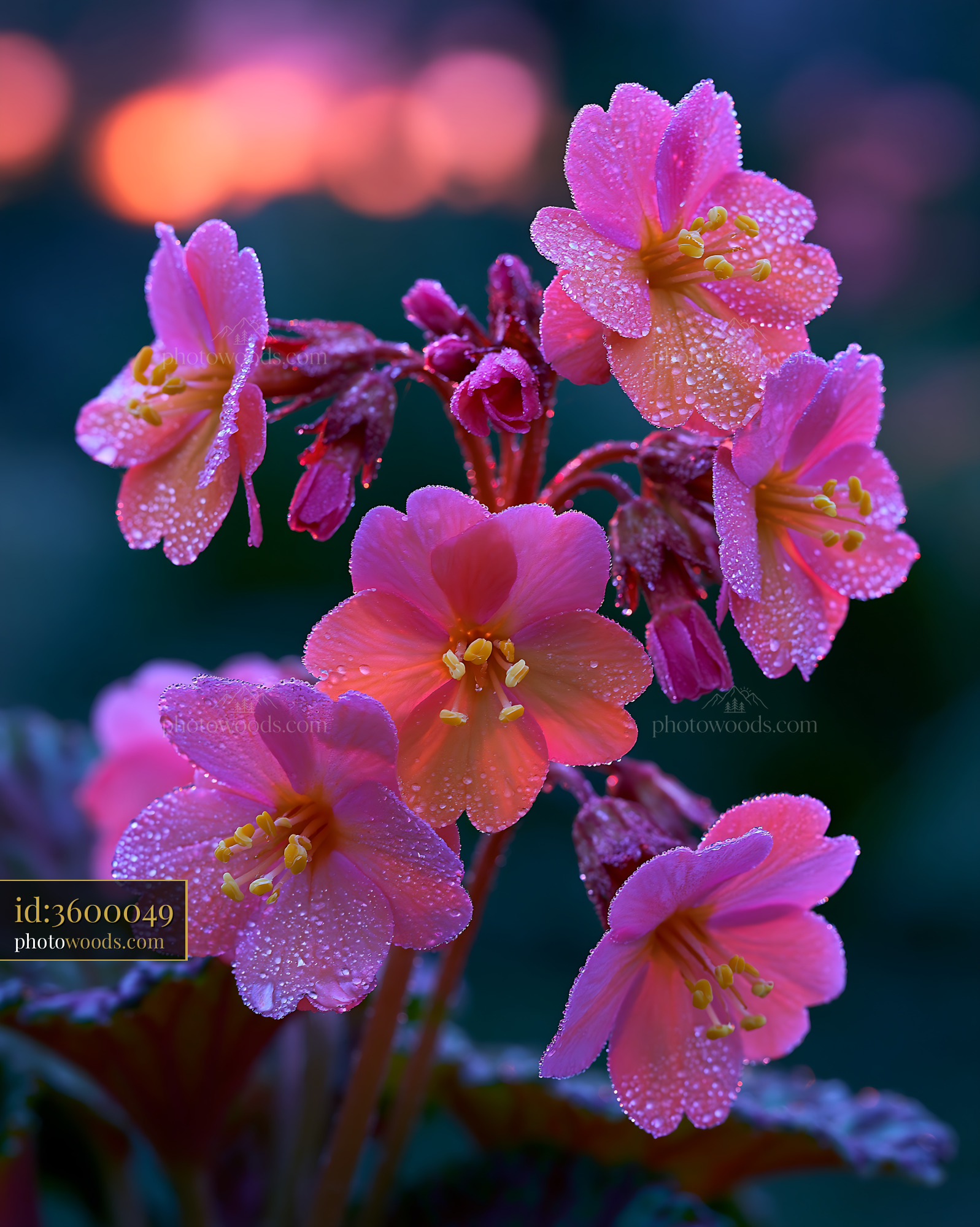 Pink Flowers With Droplets Under Soft Light in the Garden