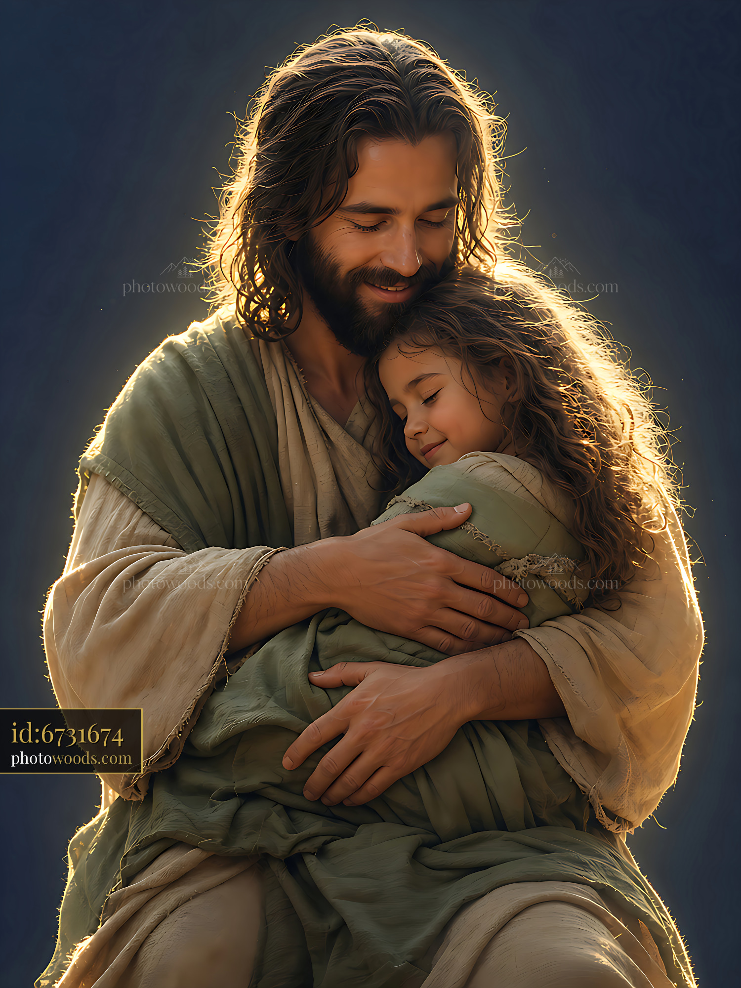 Jesus Embraces a Child With a Warm Smile in a Soft Light