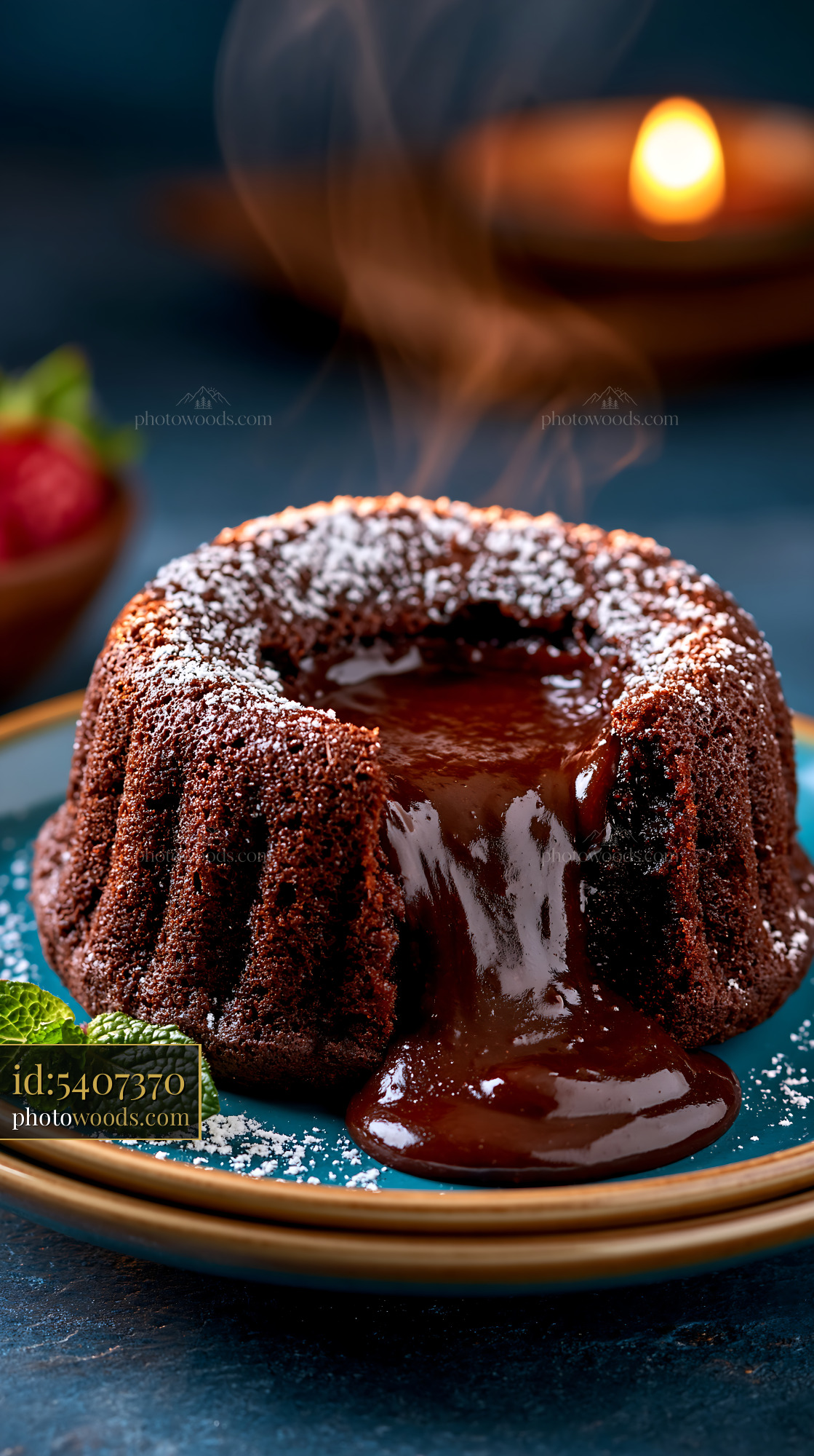 Chocolate Lava Cake Melting on a Plate With Mint Leaves