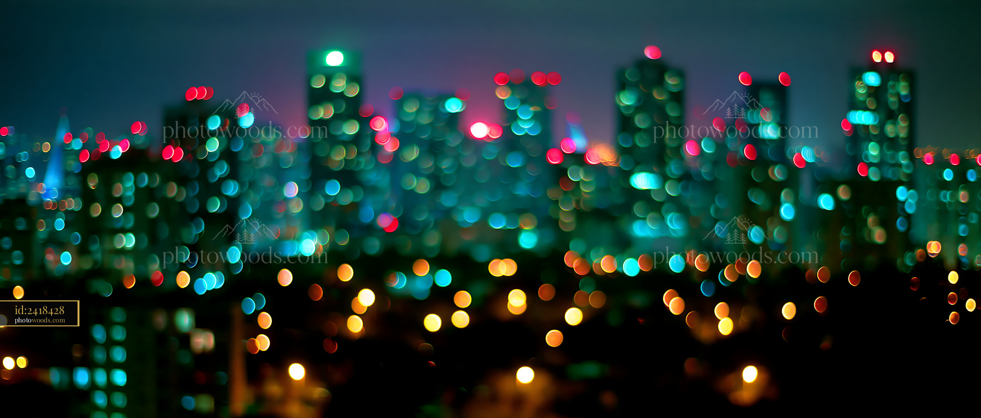 City Skyline With Blurred Lights at Night Creating Colorful Pattern