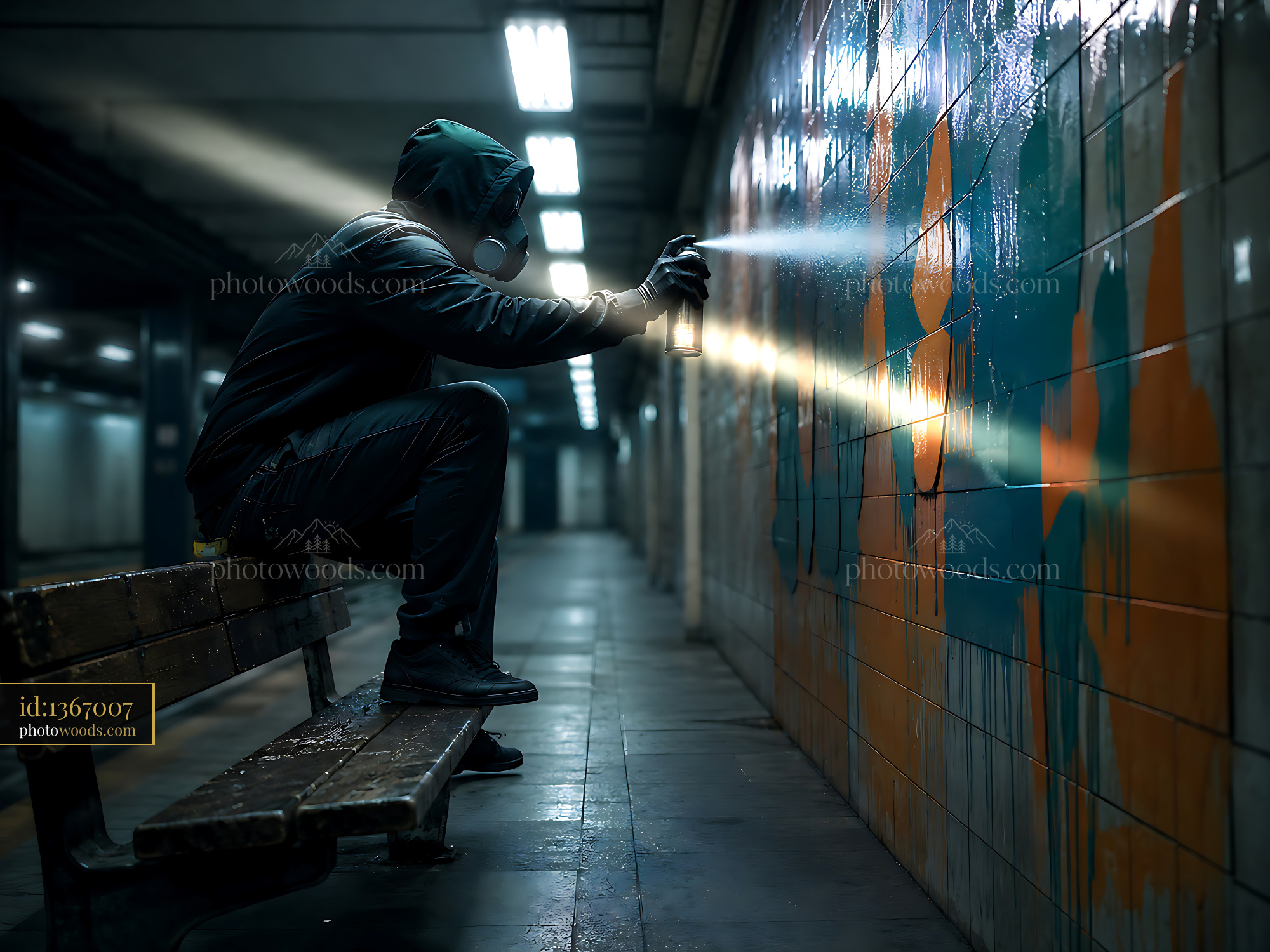 Graffiti Artist Sprays Mural on Subway Wall With Bright Colors