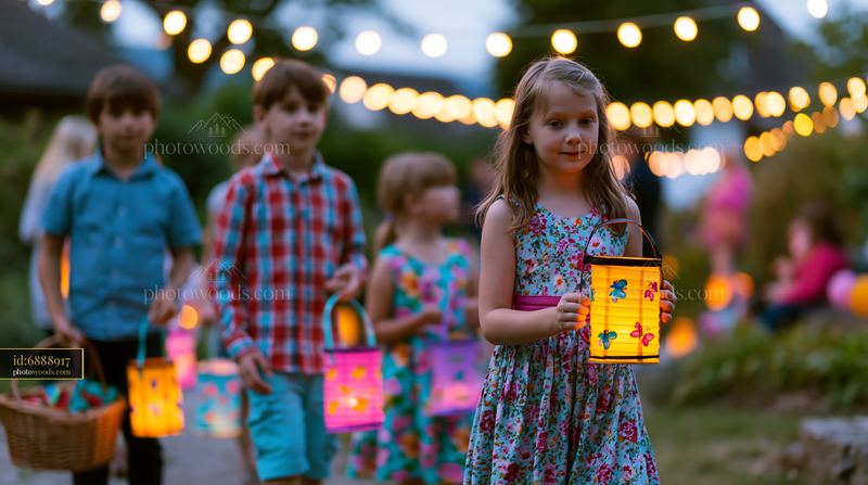 Children With Lanterns at St. Martins Parade in Evening Light