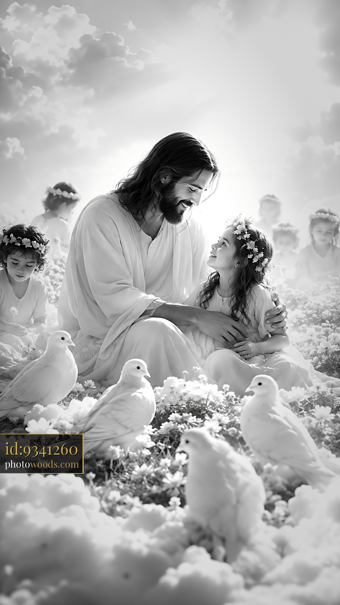Jesus Smiles and Interacts With Children in a Flower Field