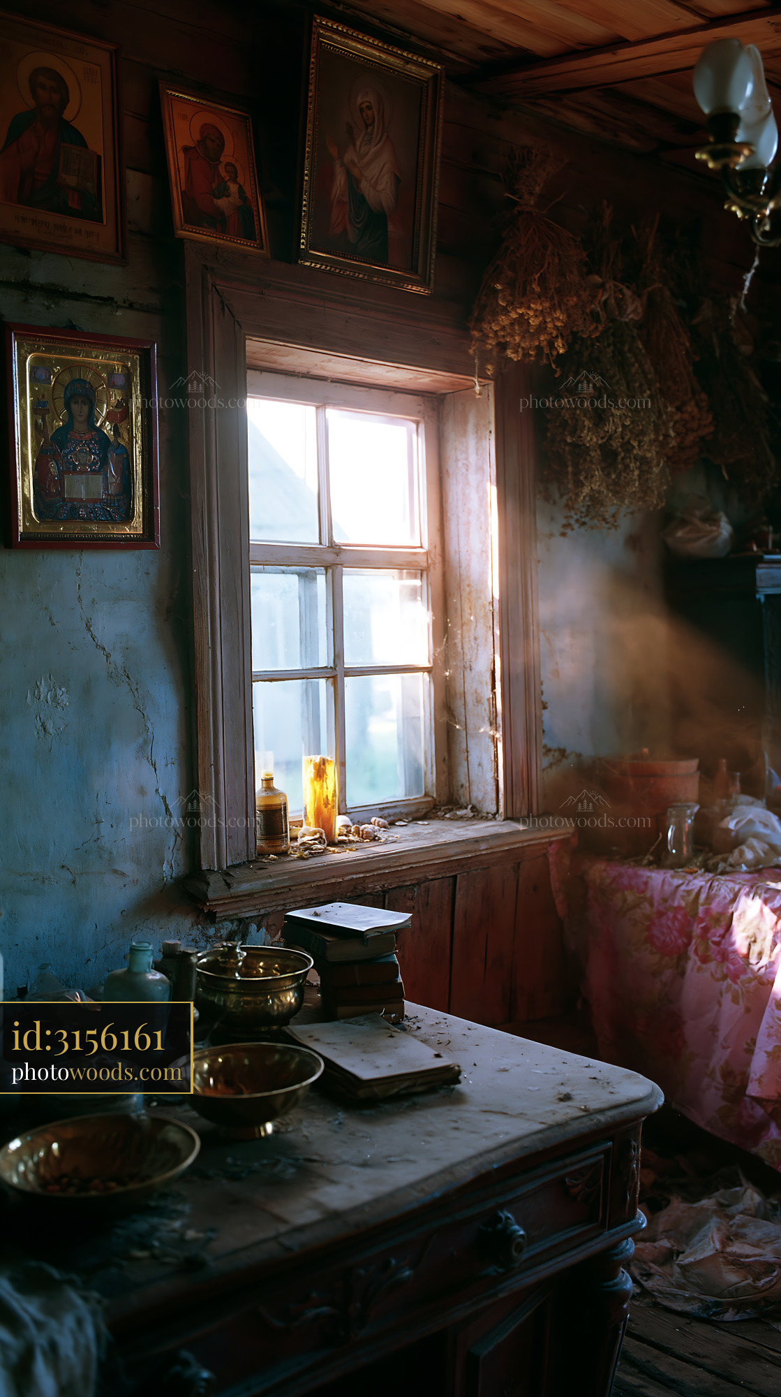 Old Barn House Living Space With Window and Sunlight in the Morning