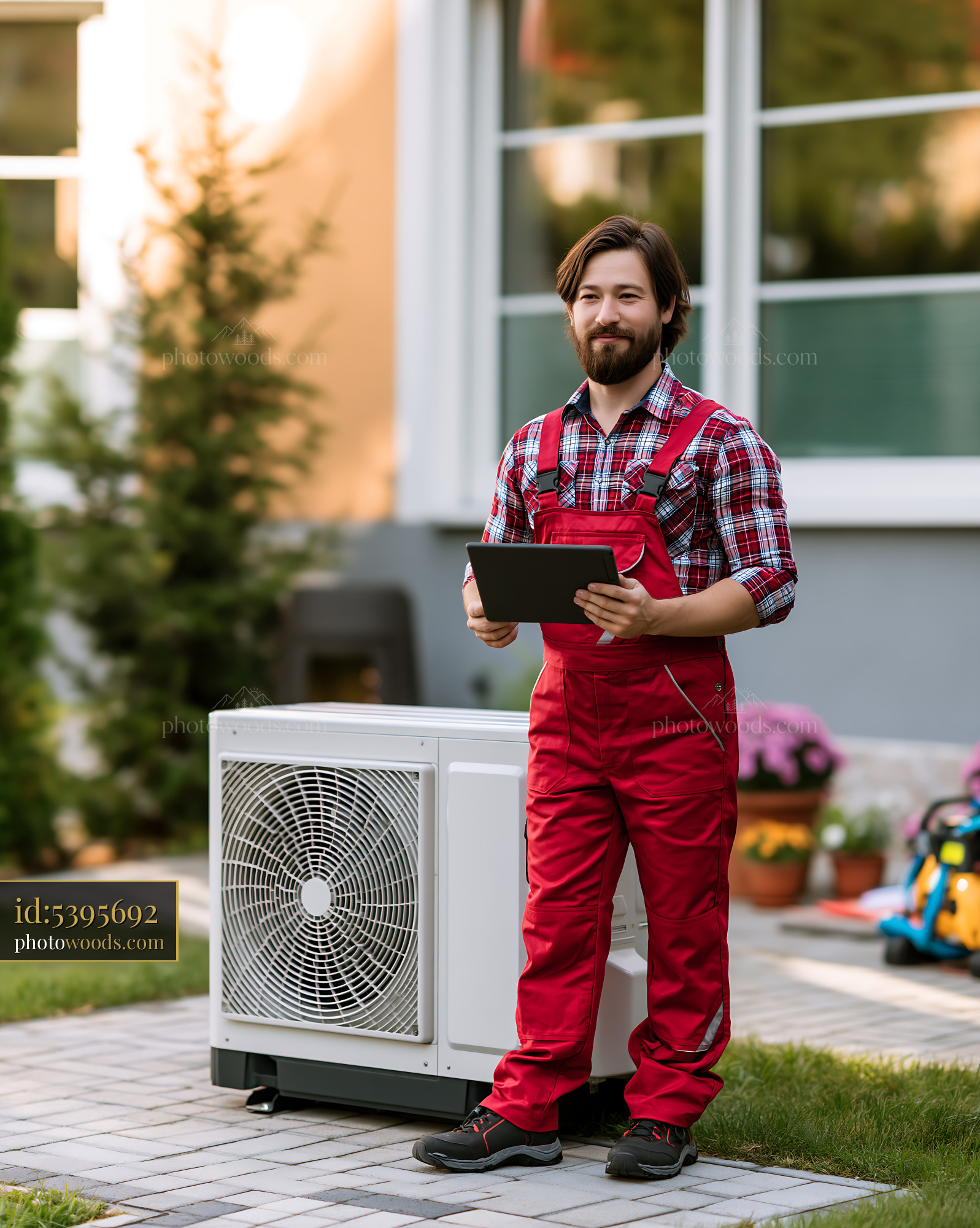 Apprentice Craftsman With Tablet by Outdoor AC Unit